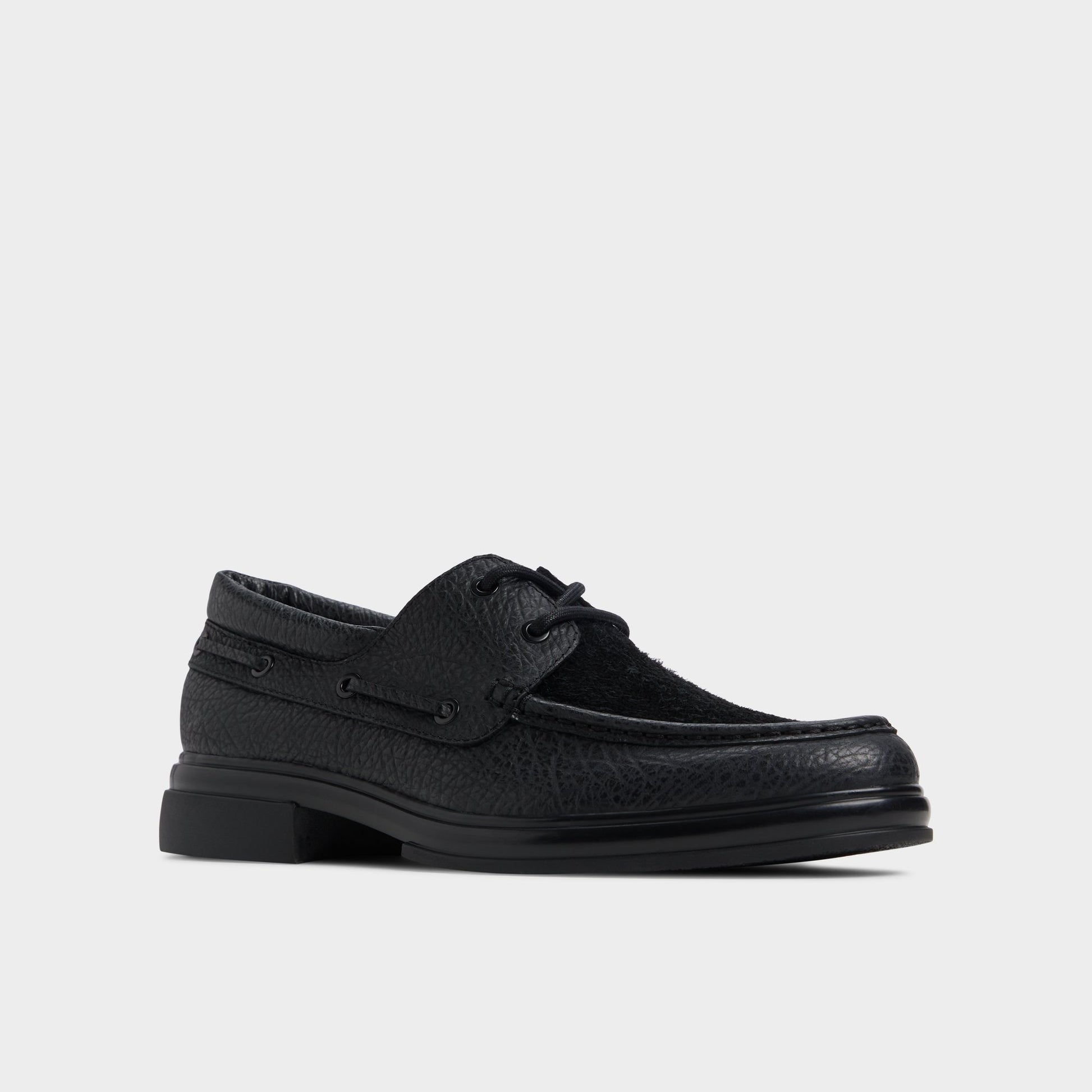 Three-quarter angle of Black Seaexplorer Boat shoe's front side