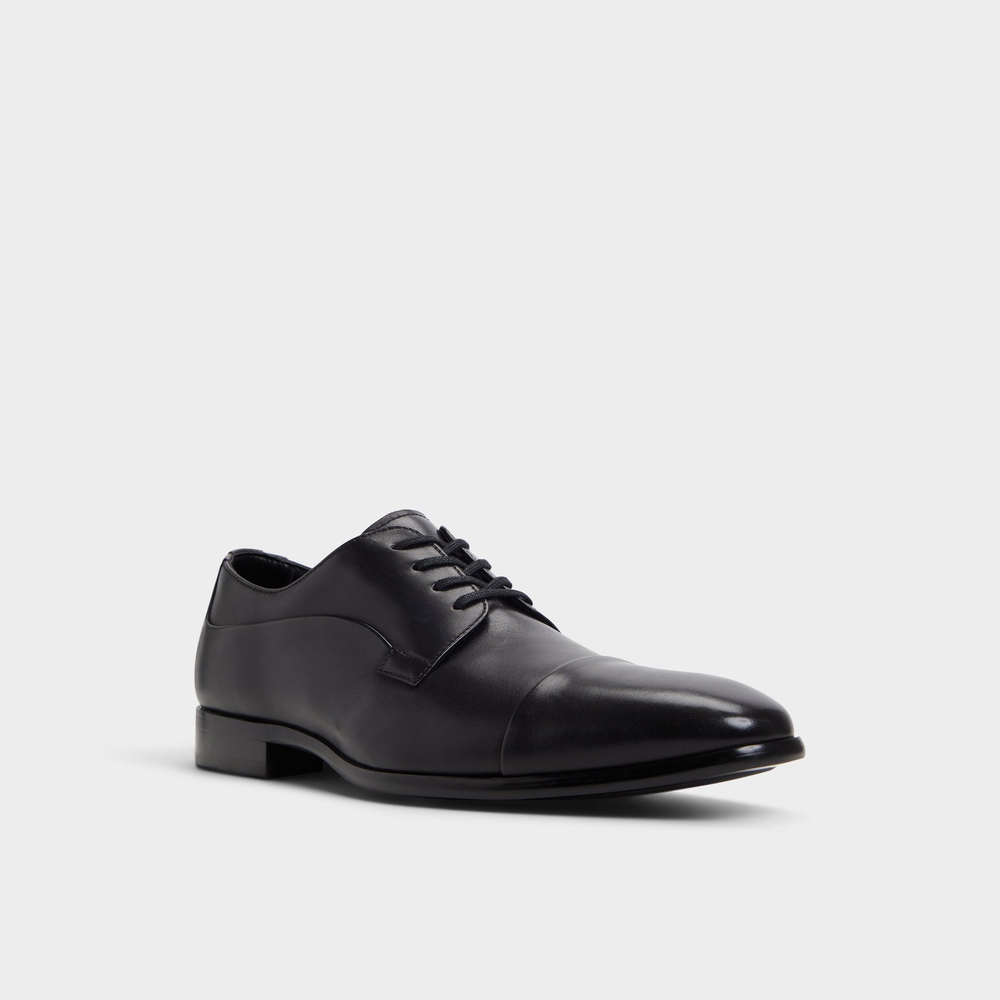 Three-quarter angle of Black Daniells Derby shoe's front side
