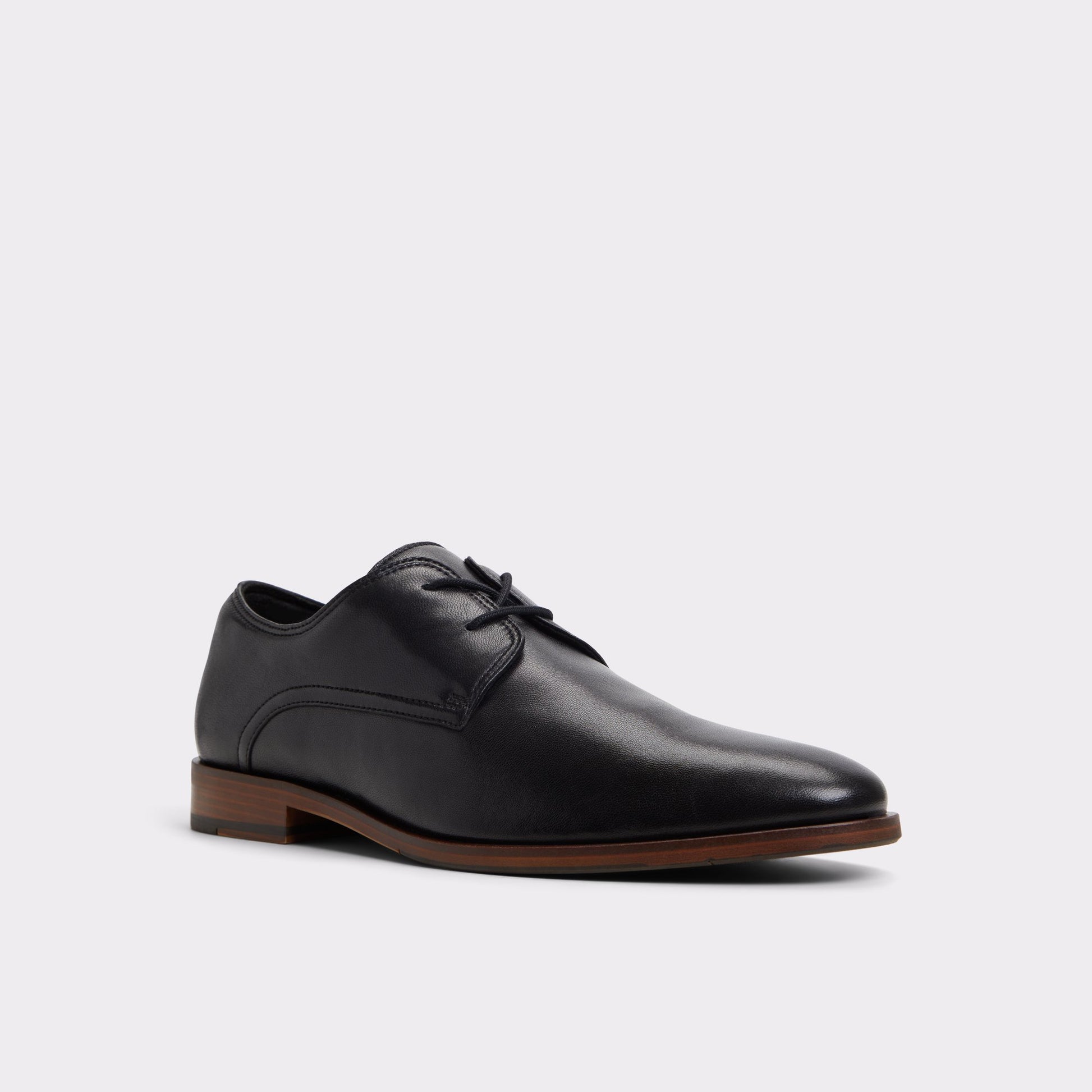 Three-quarter angle of Black Shirdon Derby shoe's front side