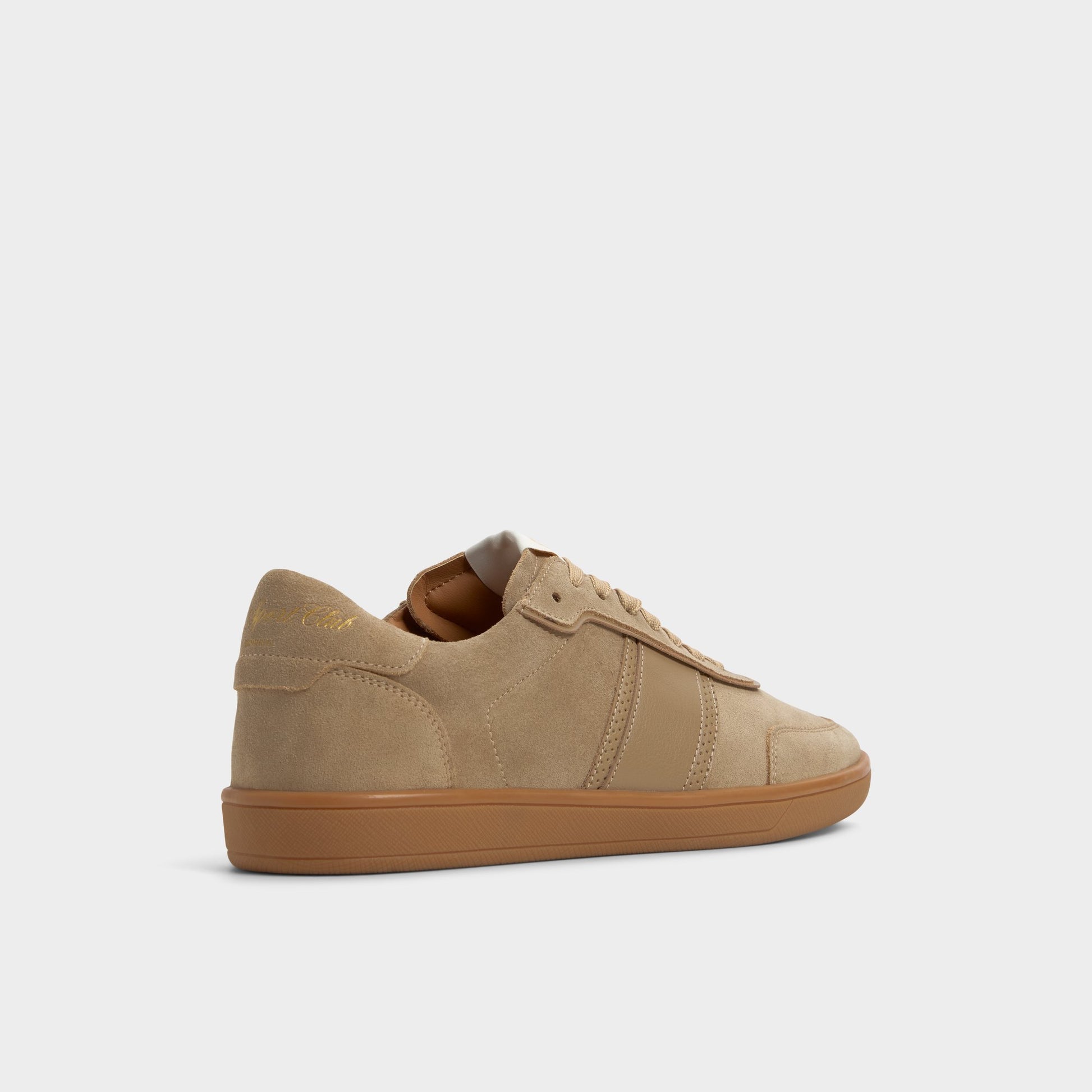 Three-quarter angle of Taupe Uptown Low top sneaker's back side