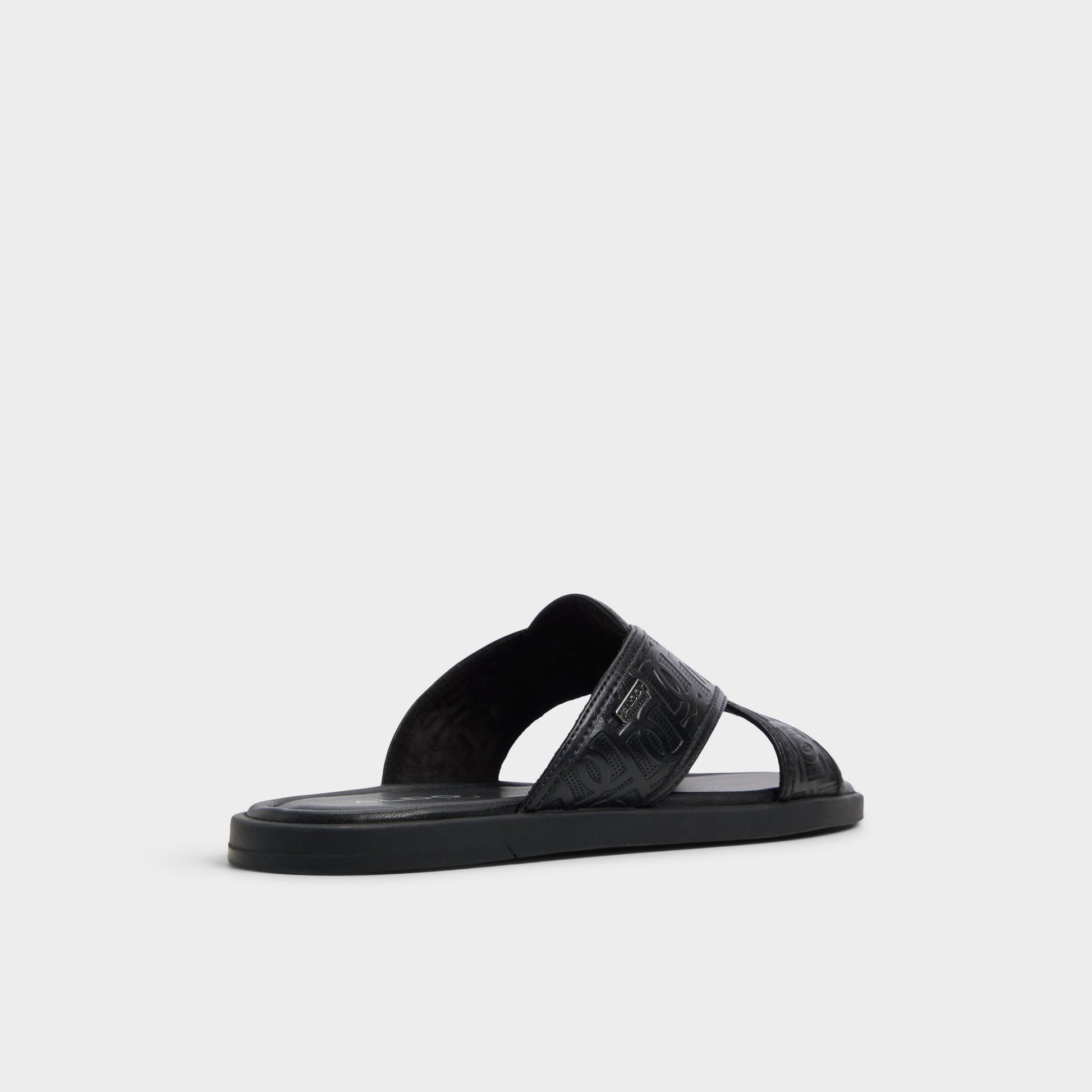 Three-quarter angle of Open Black Olino Slide sandal's back side