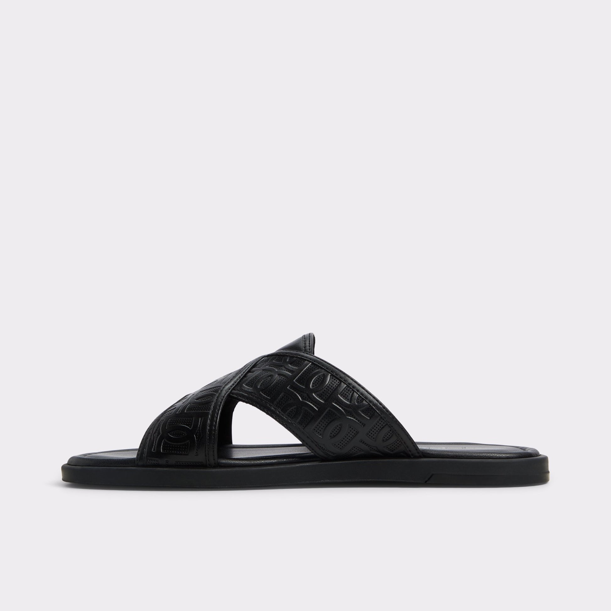 Side view of Open Black Olino Slide sandal