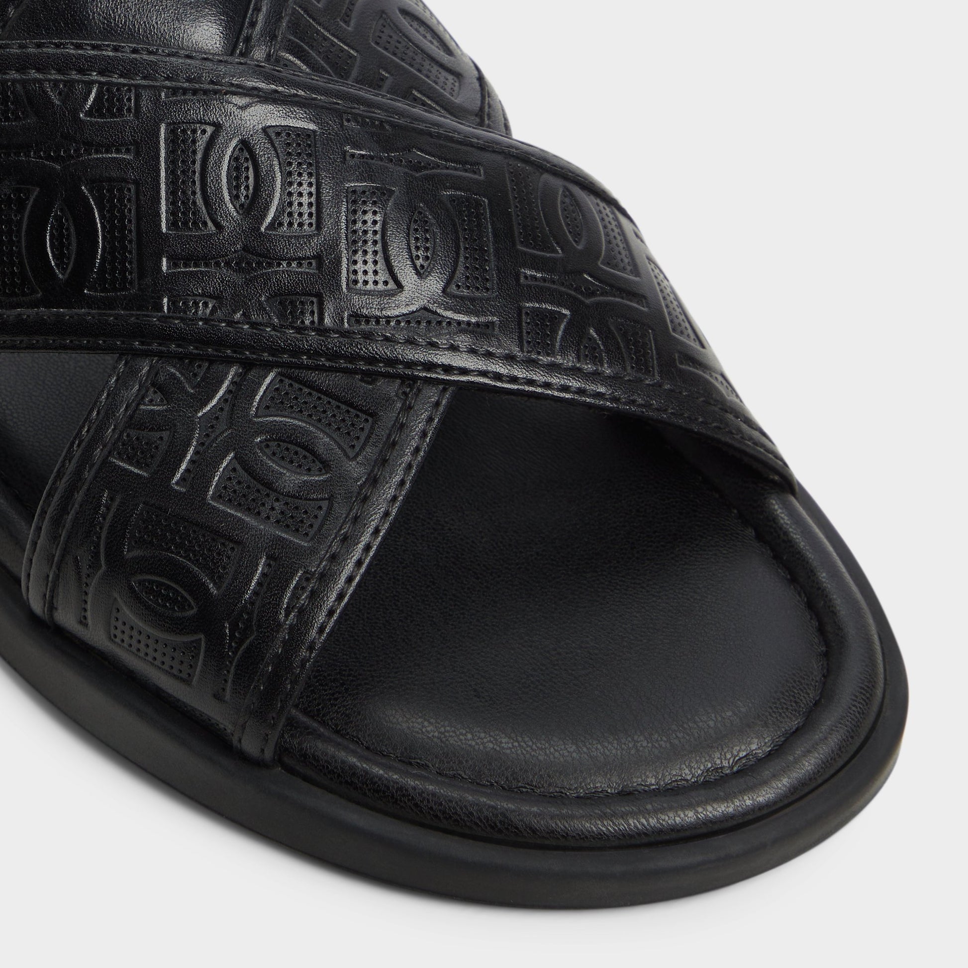 Close-up of the Open Black Olino Slide sandal