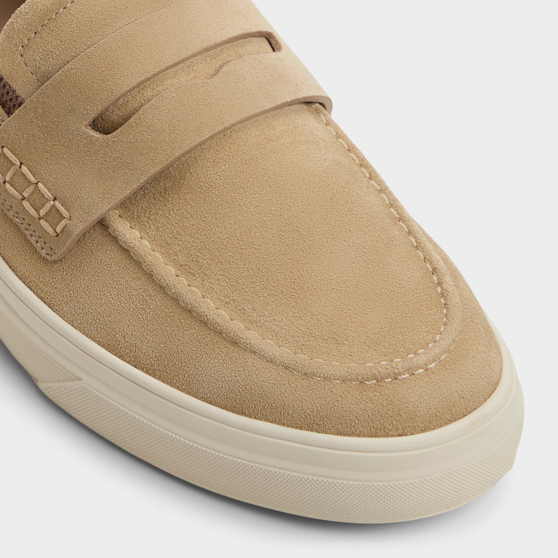 Close-up of the Taupe Seafarer Boat shoe
