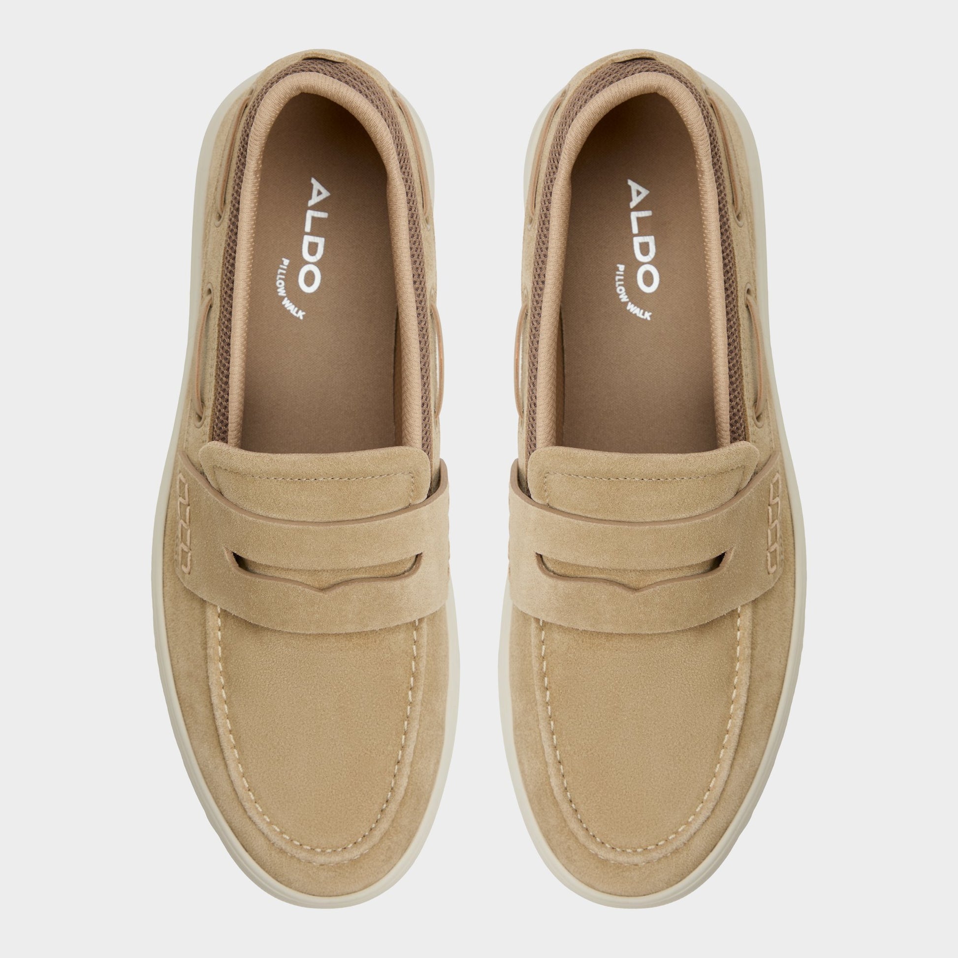 Top-down view of the Taupe Seafarer Boat shoe