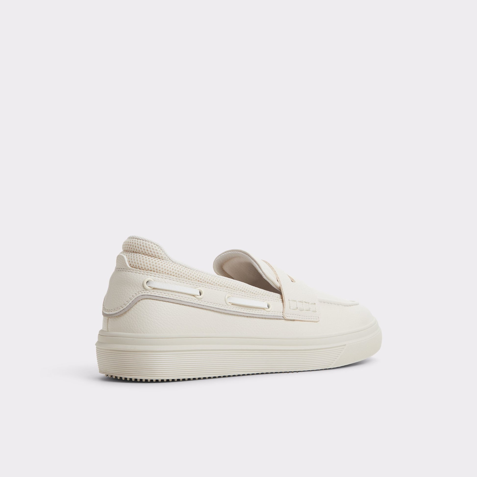 Three-quarter angle of Light Beige Seafarer Boat shoe's back side