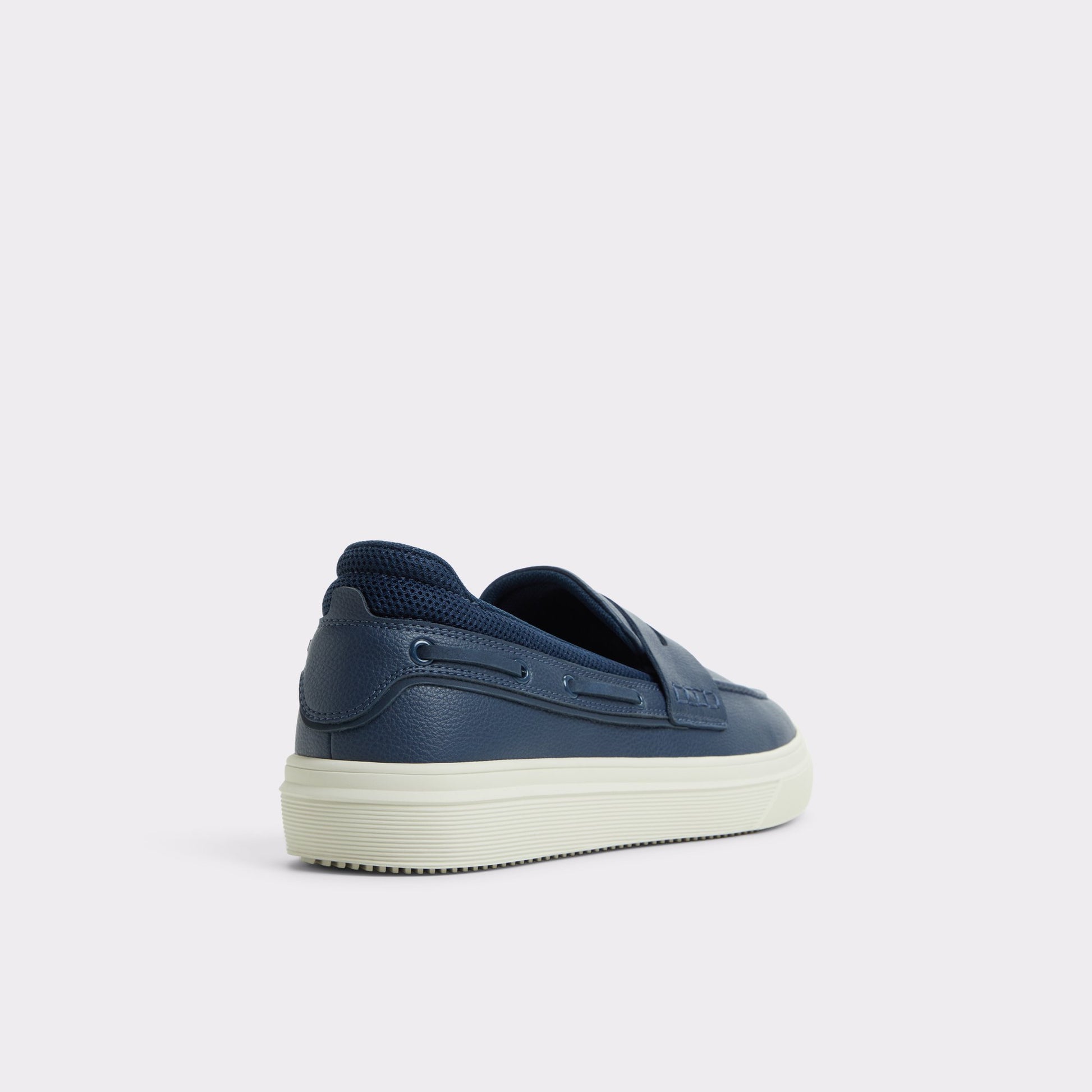 Three-quarter angle of Navy Seafarer Boat shoe's back side