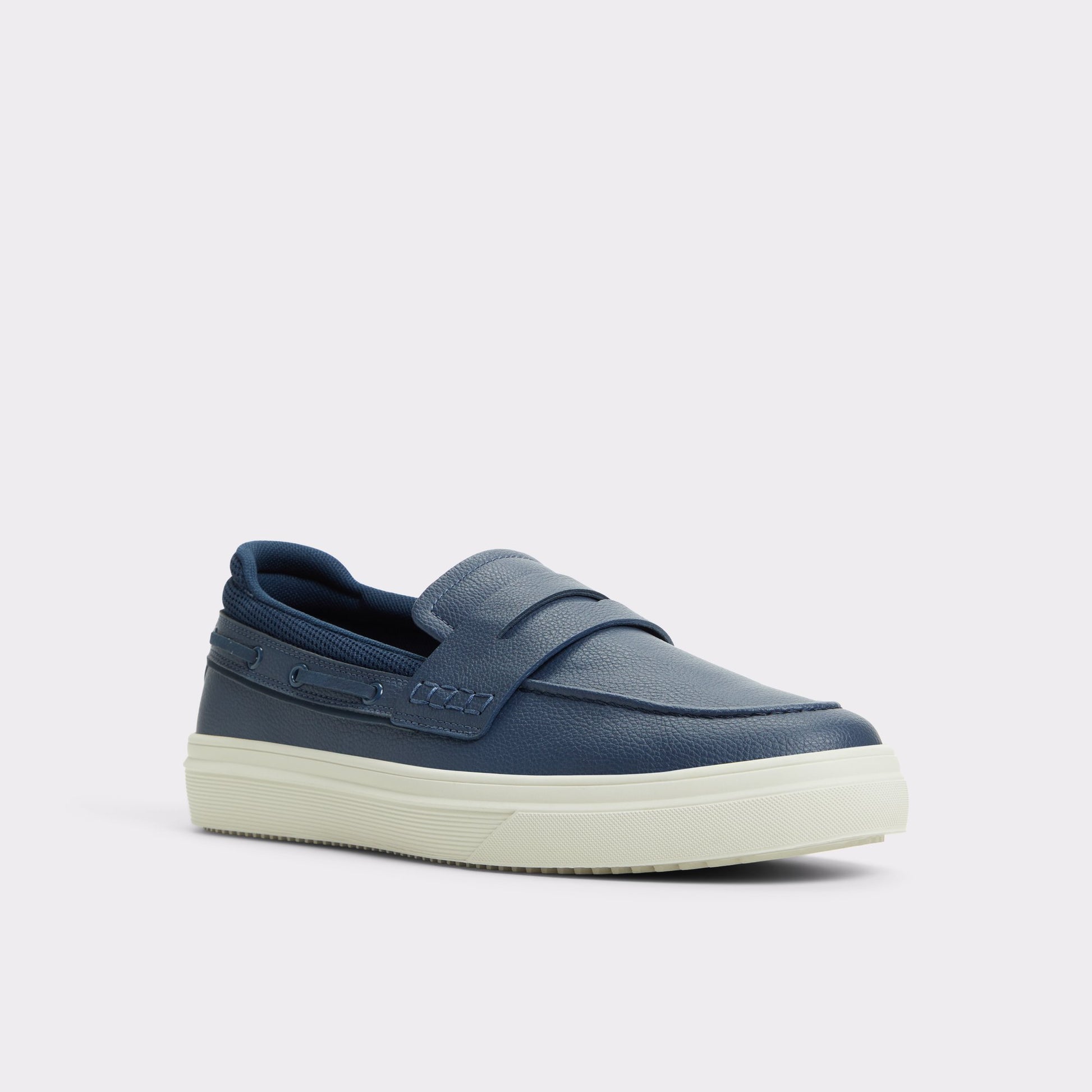 Three-quarter angle of Navy Seafarer Boat shoe's front side