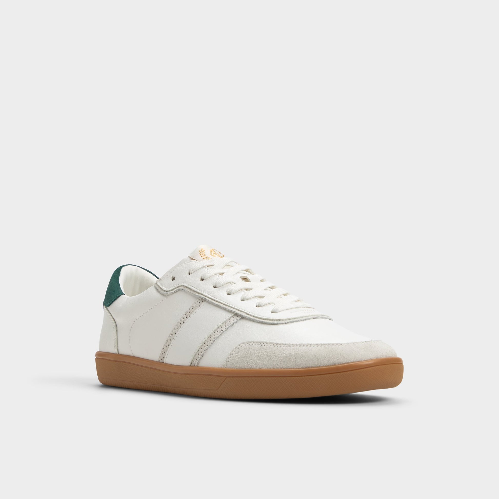 Three-quarter angle of White Combo Uptown Low top sneaker's front side