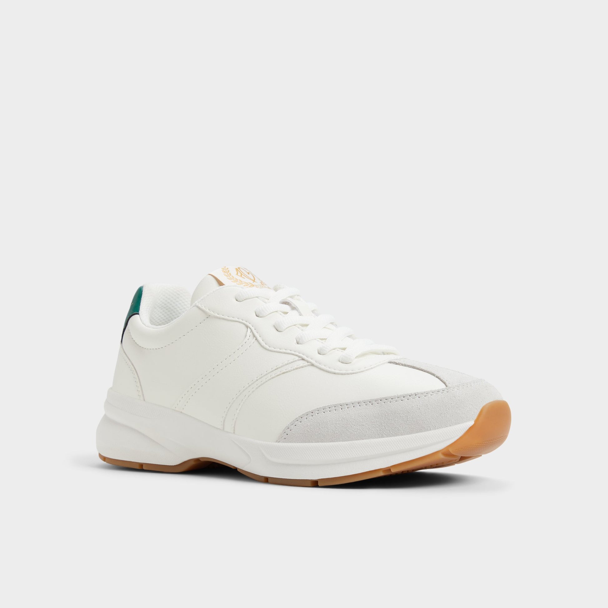Three-quarter angle of White Combo Clubchic Jogger sneaker's front side