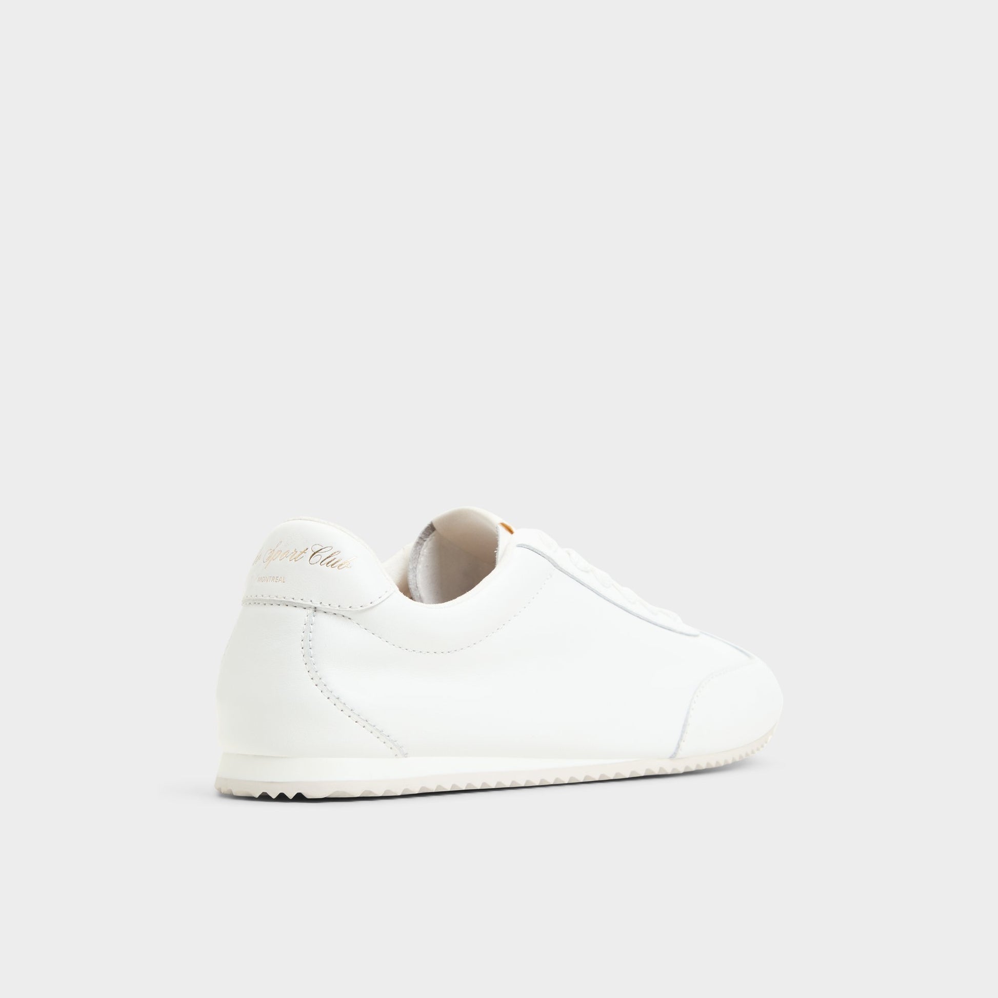 Three-quarter angle of White Carefree Jogger sneaker's back side