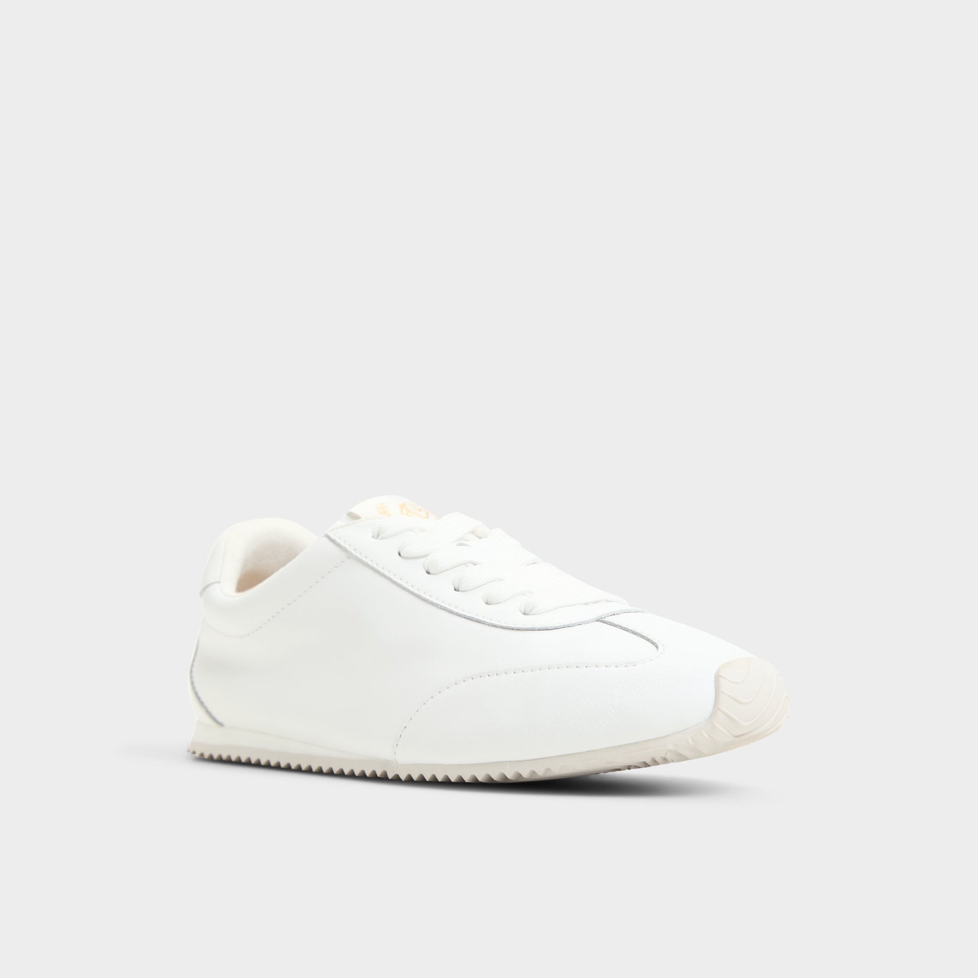 Three-quarter angle of White Carefree Jogger sneaker's front side
