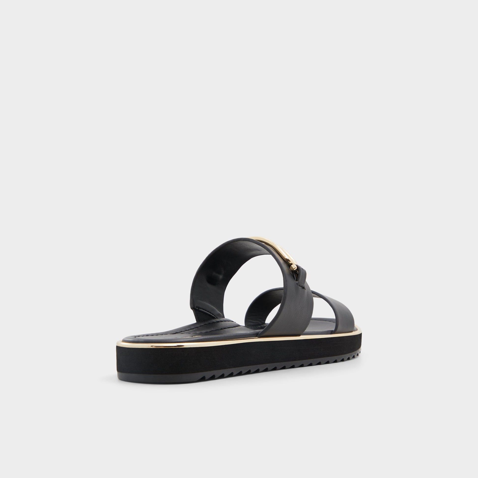 Three-quarter angle of Other Black Lagoon Strappy flat sandal's back side