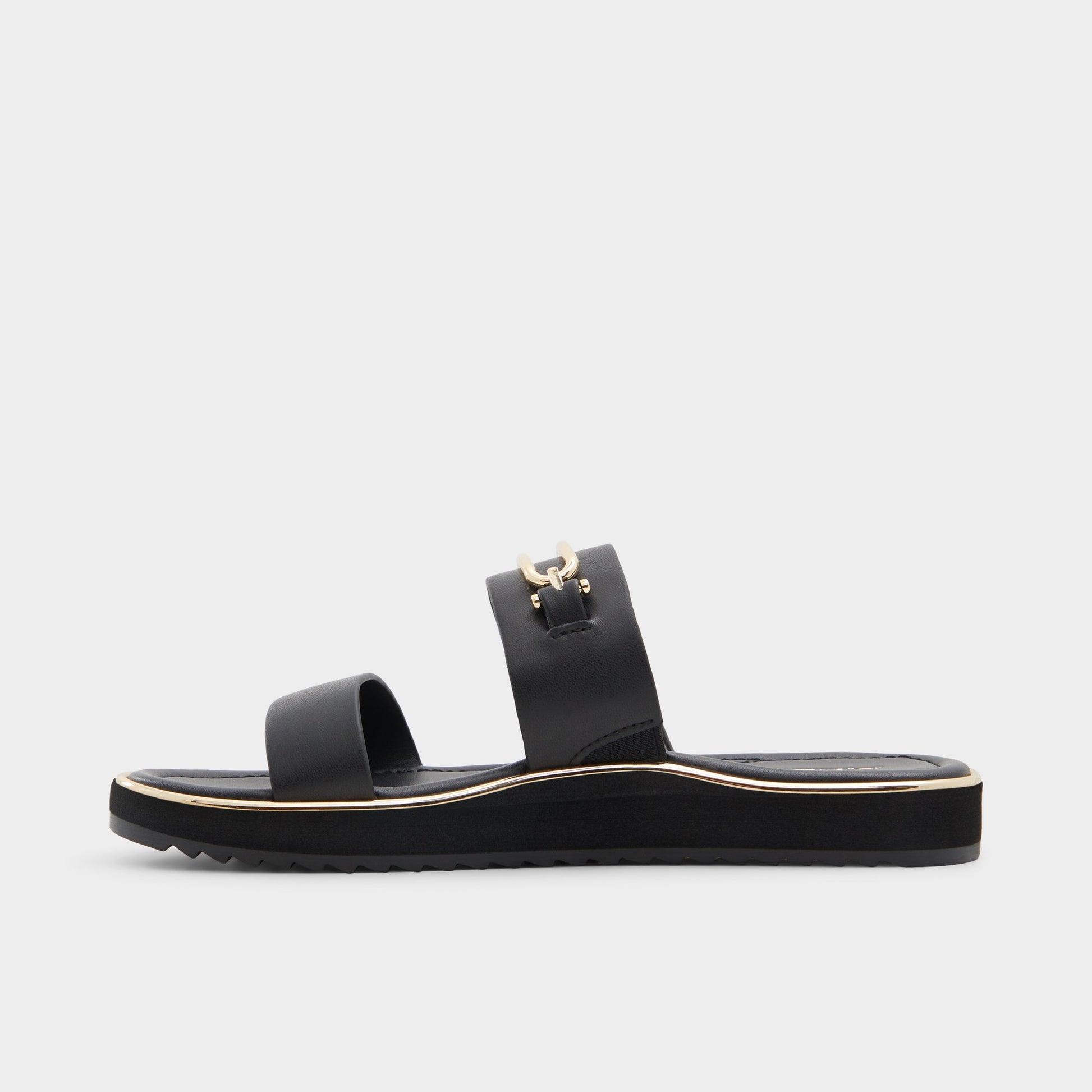 Side view of Other Black Lagoon Strappy flat sandal