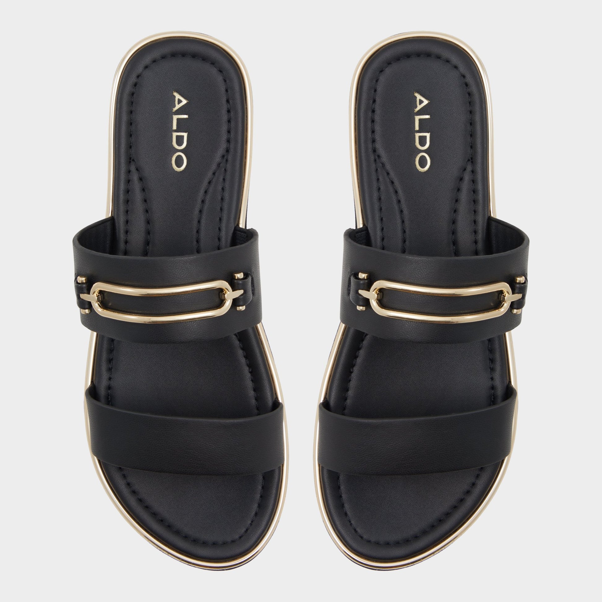 Top-down view of the Other Black Lagoon Strappy flat sandal