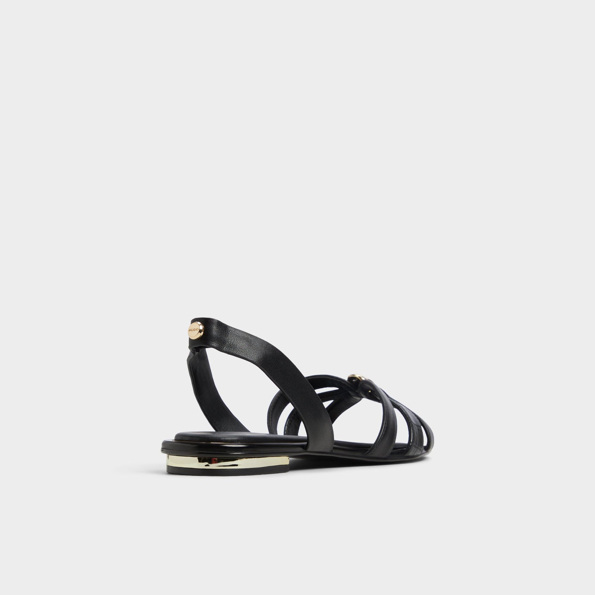 Three-quarter angle of Black Marassita Flat sandal's back side