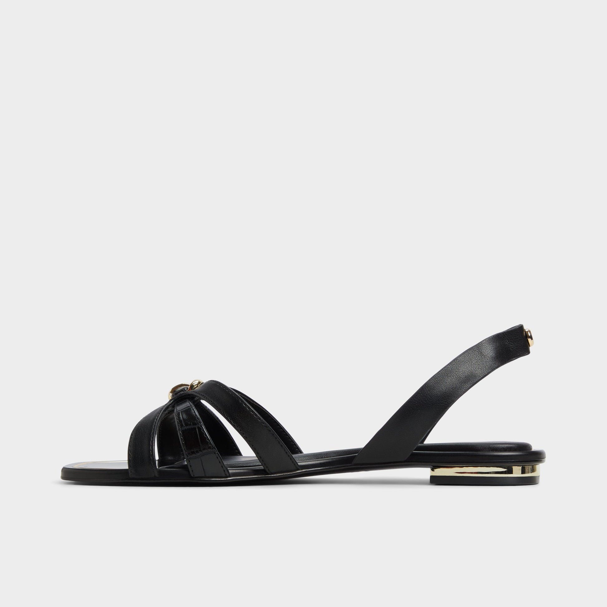 Side view of Black Marassita Flat sandal