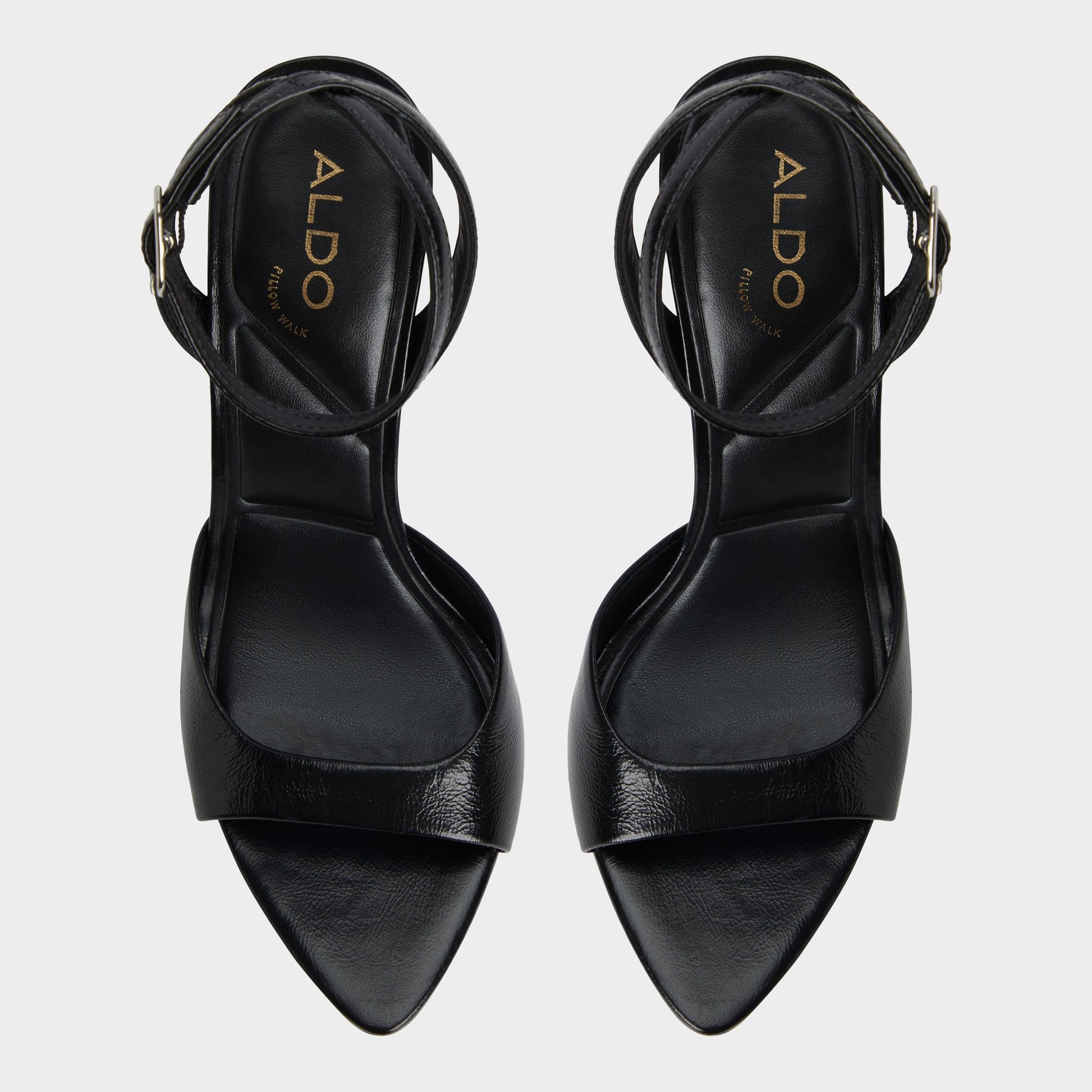 Top-down view of the Black Forevermore Strappy heeled sandal