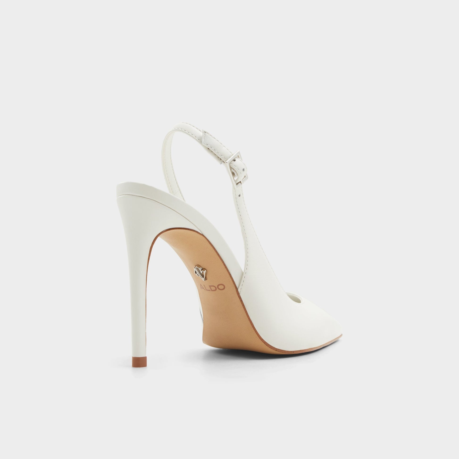 Three-quarter angle of White/Bone Stessysling Slingback heel's back side
