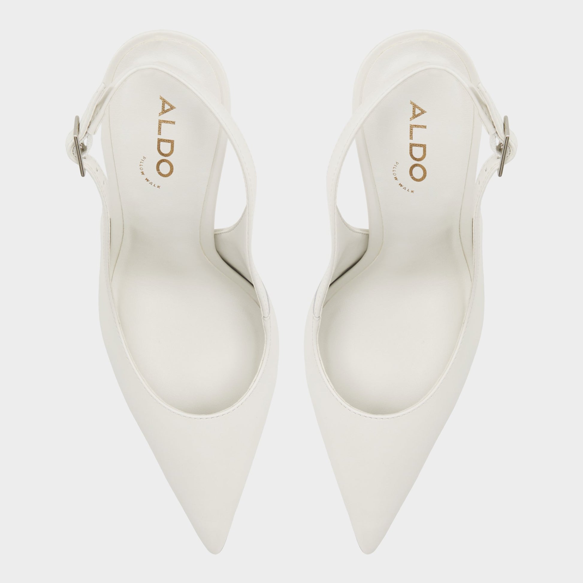 Top-down view of the White/Bone Stessysling Slingback heel