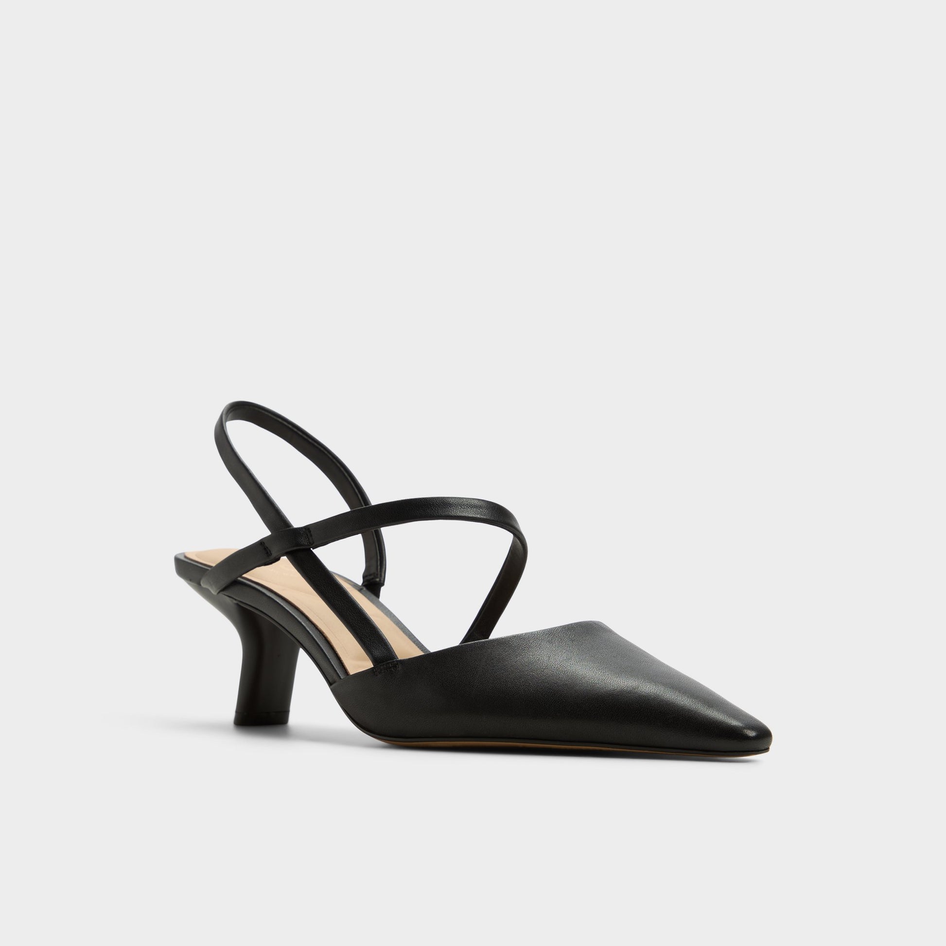 Three-quarter angle of Black Cordela Slingback heel's front side