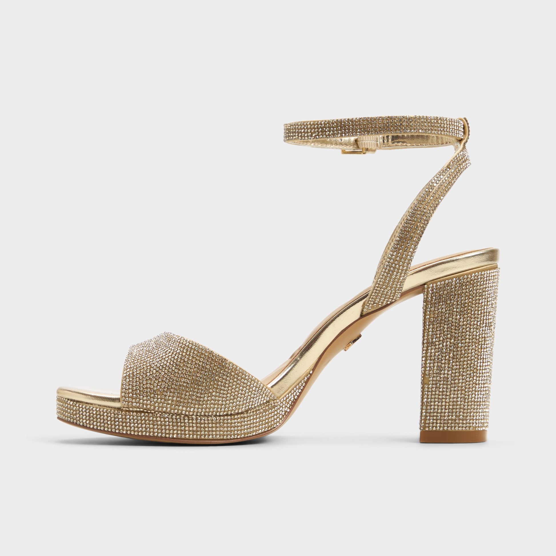 Side view of Champagne Alluring Strappy heeled sandal