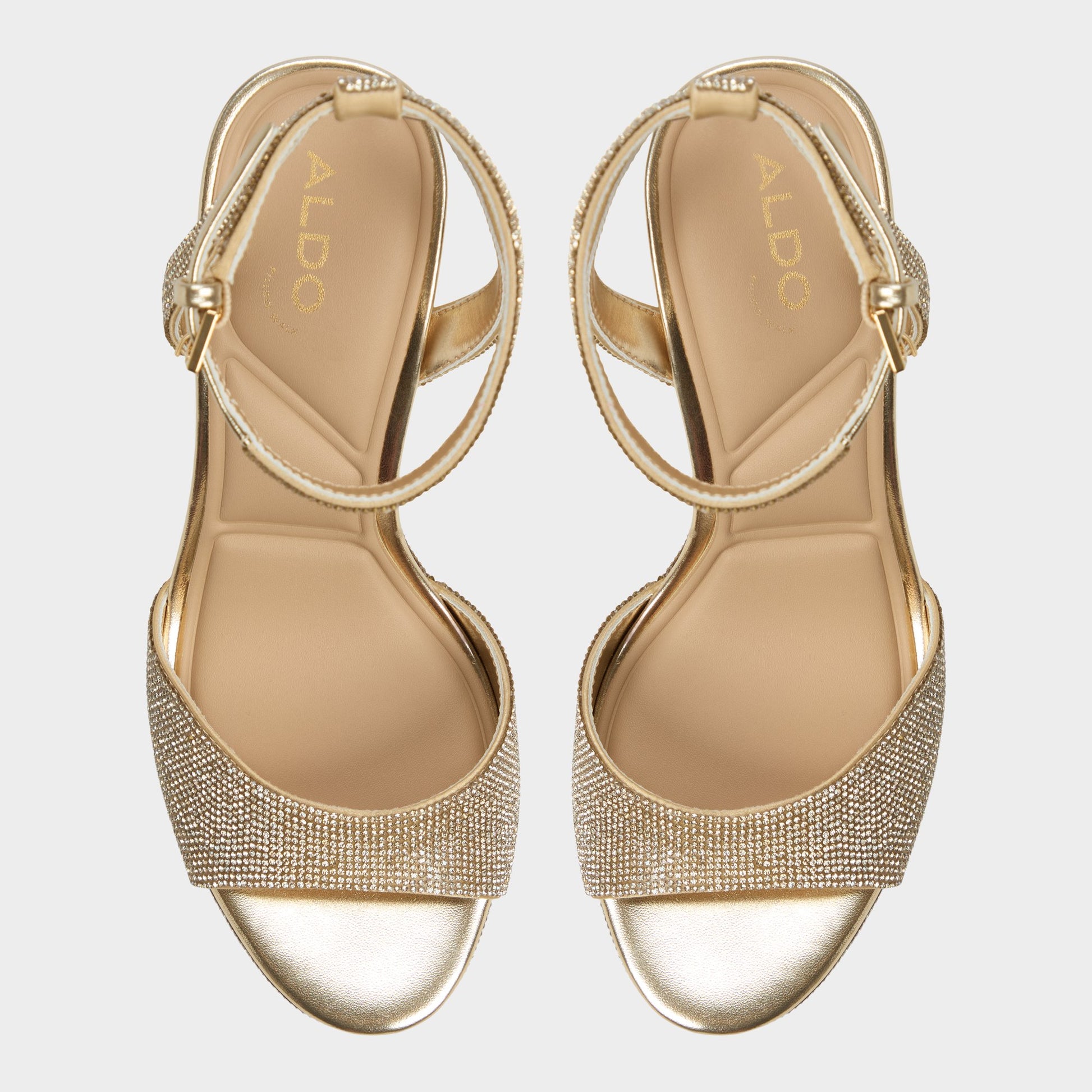 Top-down view of the Champagne Alluring Strappy heeled sandal