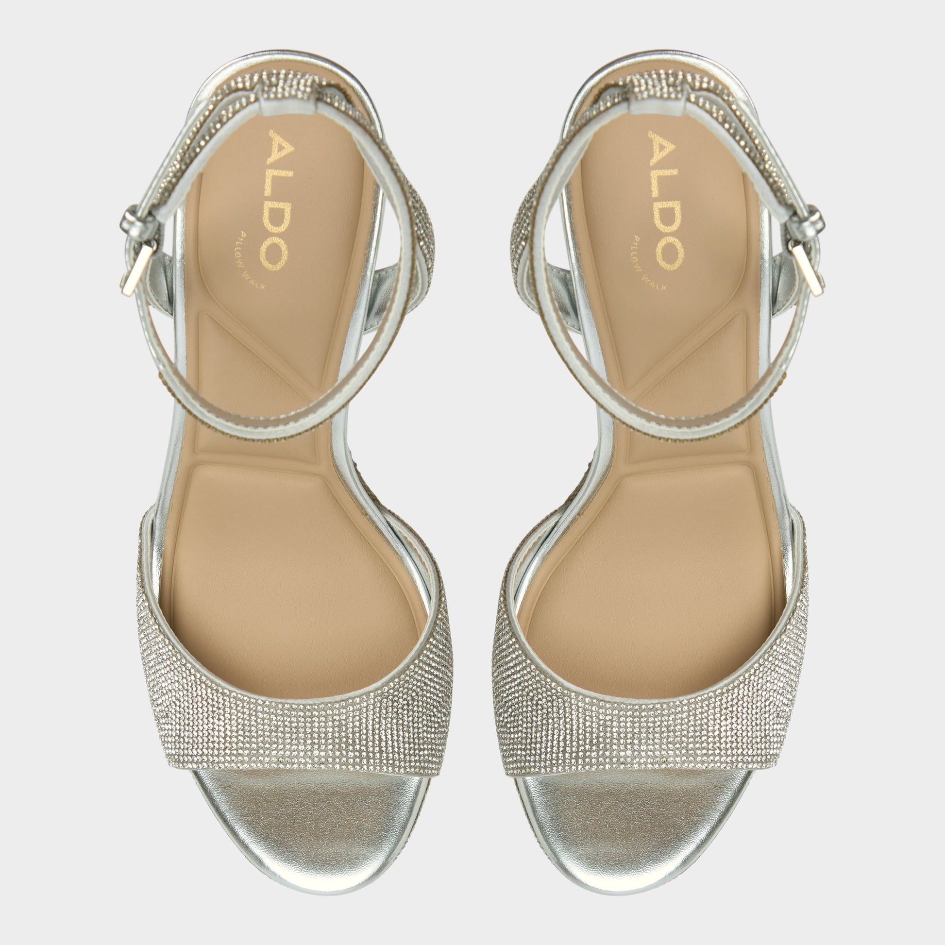 Top-down view of the Silver Alluring Strappy heeled sandal