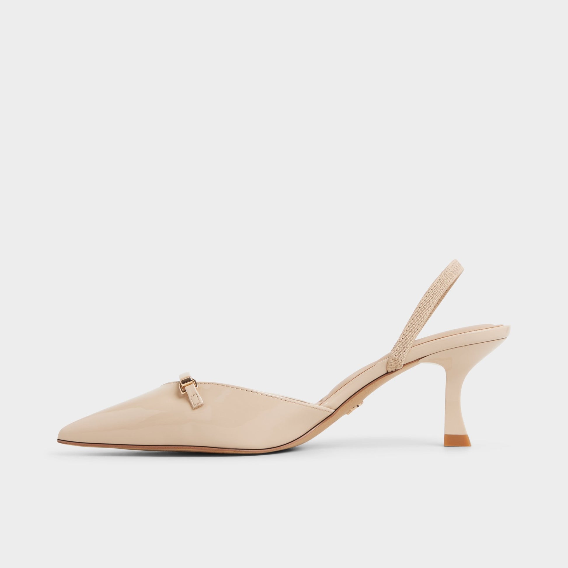 Side view of Medium beige Nailah Slingback heel