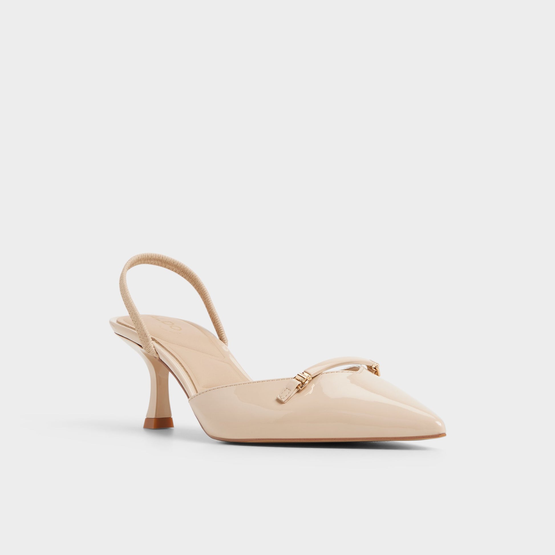 Three-quarter angle of Medium beige Nailah Slingback heel's front side