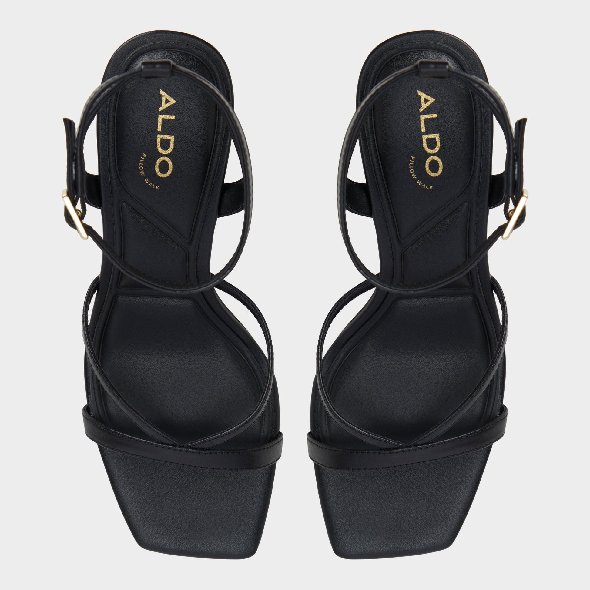 Top-down view of the Other Black Stellare Strappy heeled sandal
