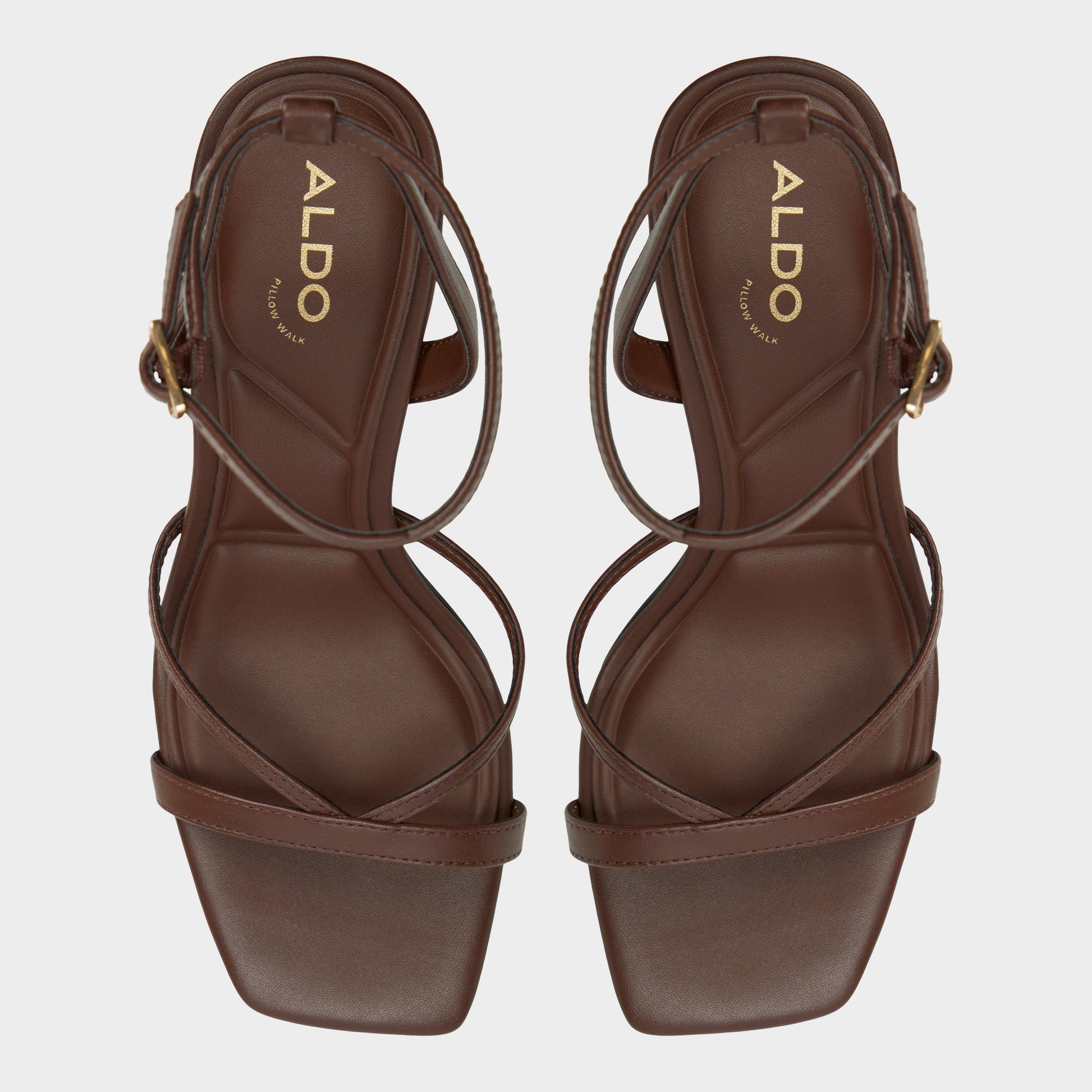 Top-down view of the Medium Brown Stellare Strappy heeled sandal