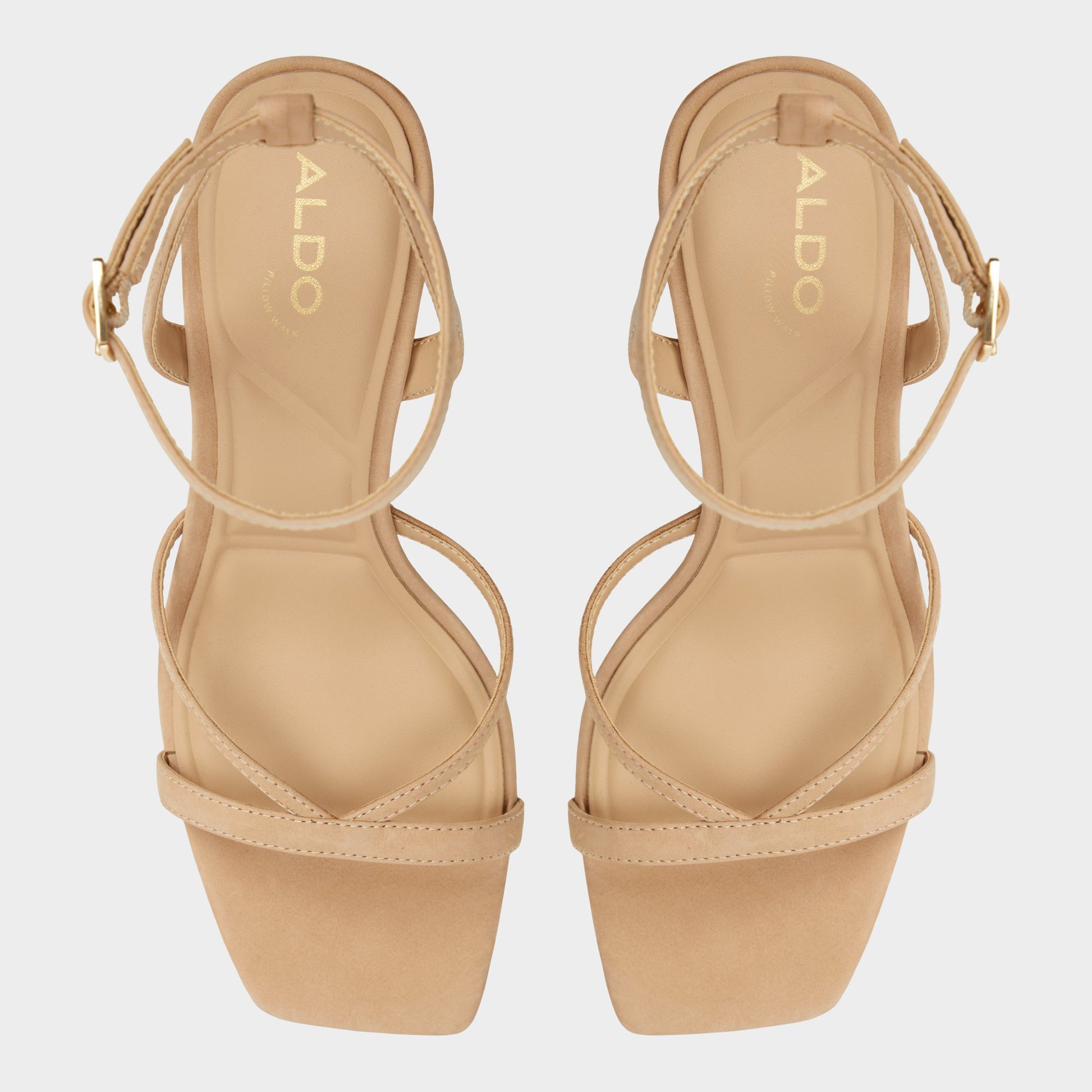 Top-down view of the Beige Stellare Strappy heeled sandal