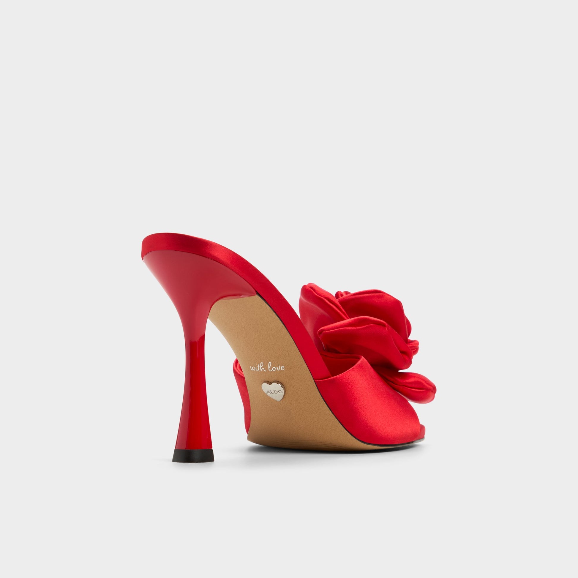 Three-quarter angle of Red Redrose Heeled mule's back side