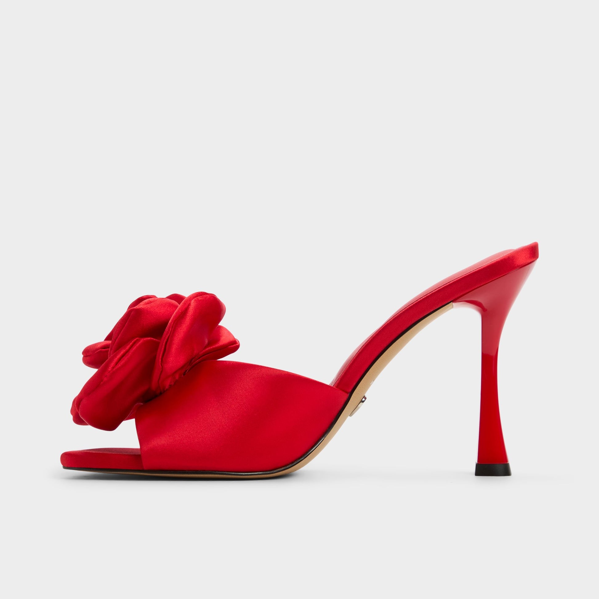 Side view of Red Redrose Heeled mule