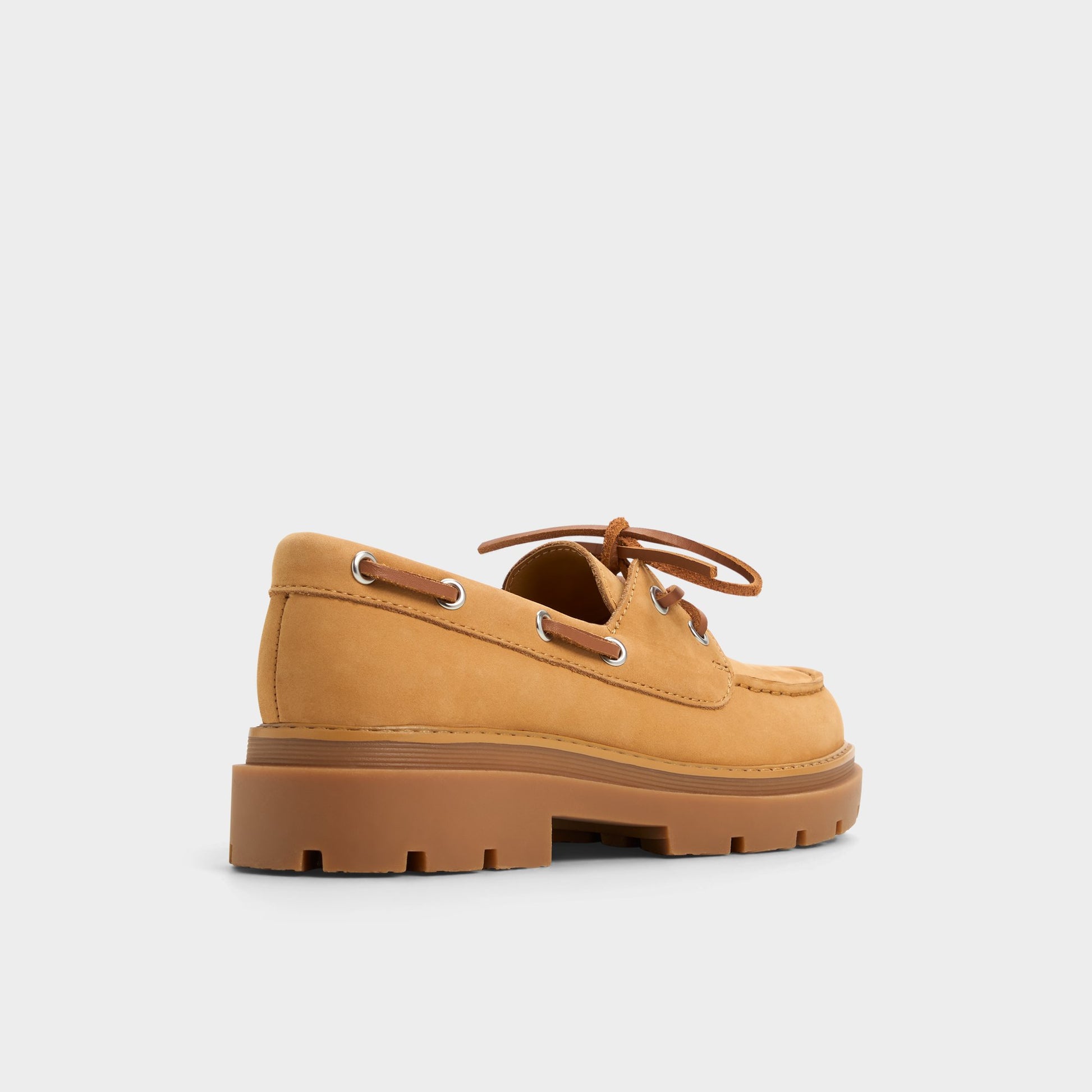 Three-quarter angle of Wheat Seaport Boat shoe's back side