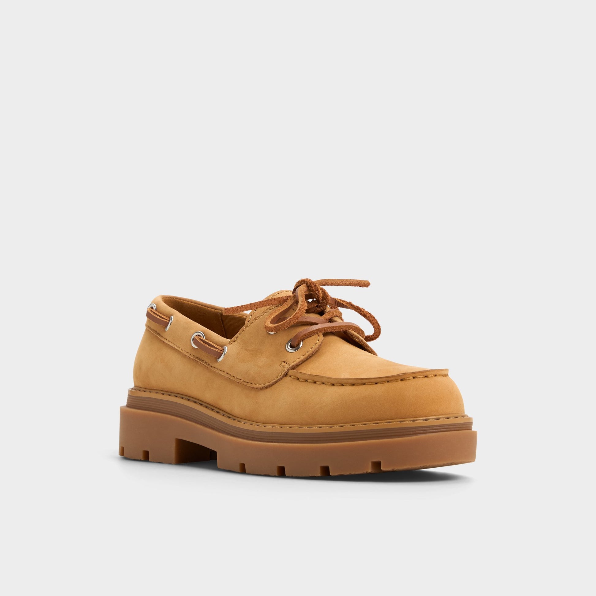 Three-quarter angle of Wheat Seaport Boat shoe's front side