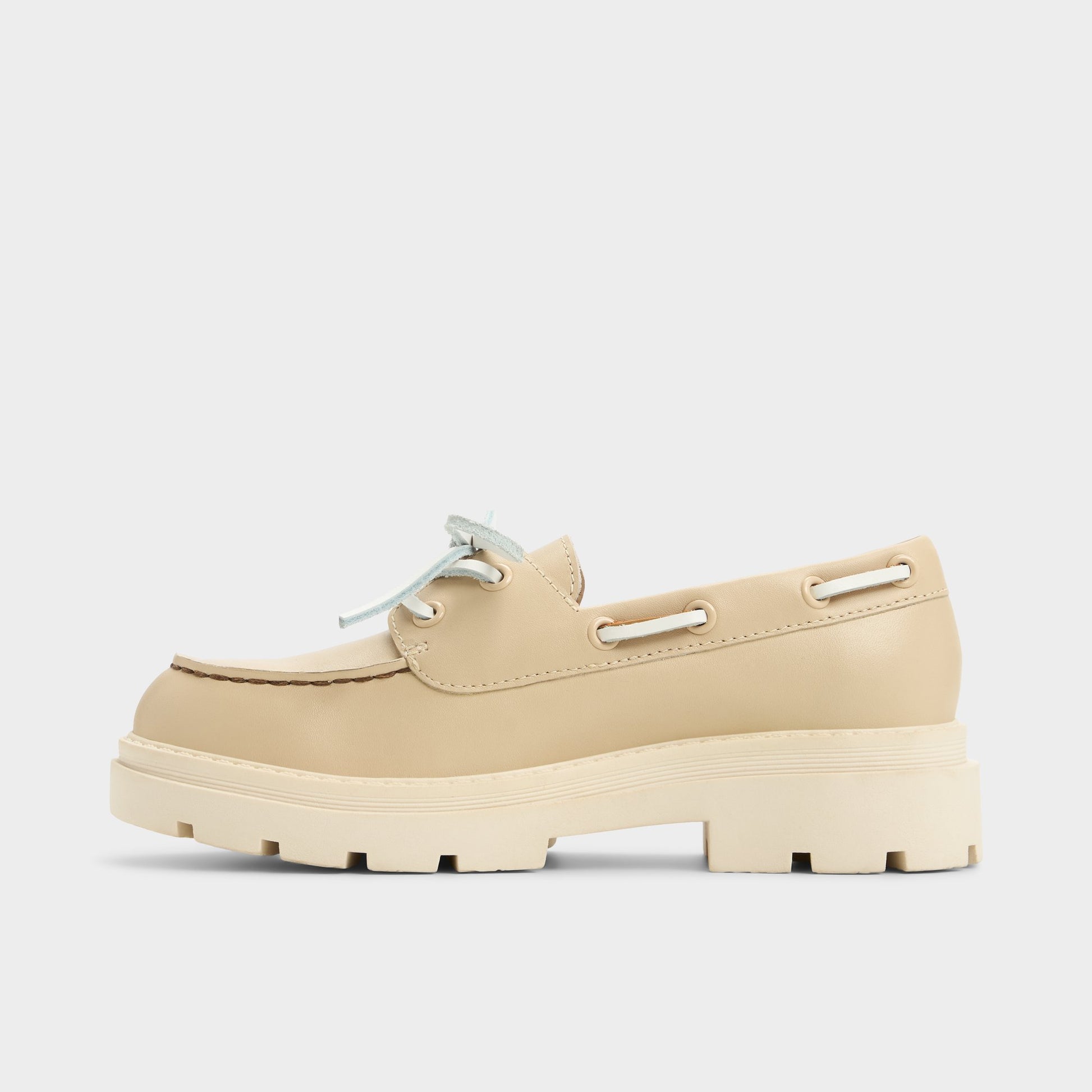 Side view of Beige Seaport Boat shoe