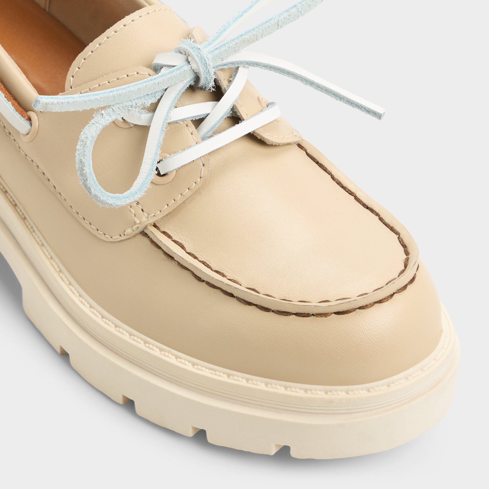 Close-up of the Beige Seaport Boat shoe