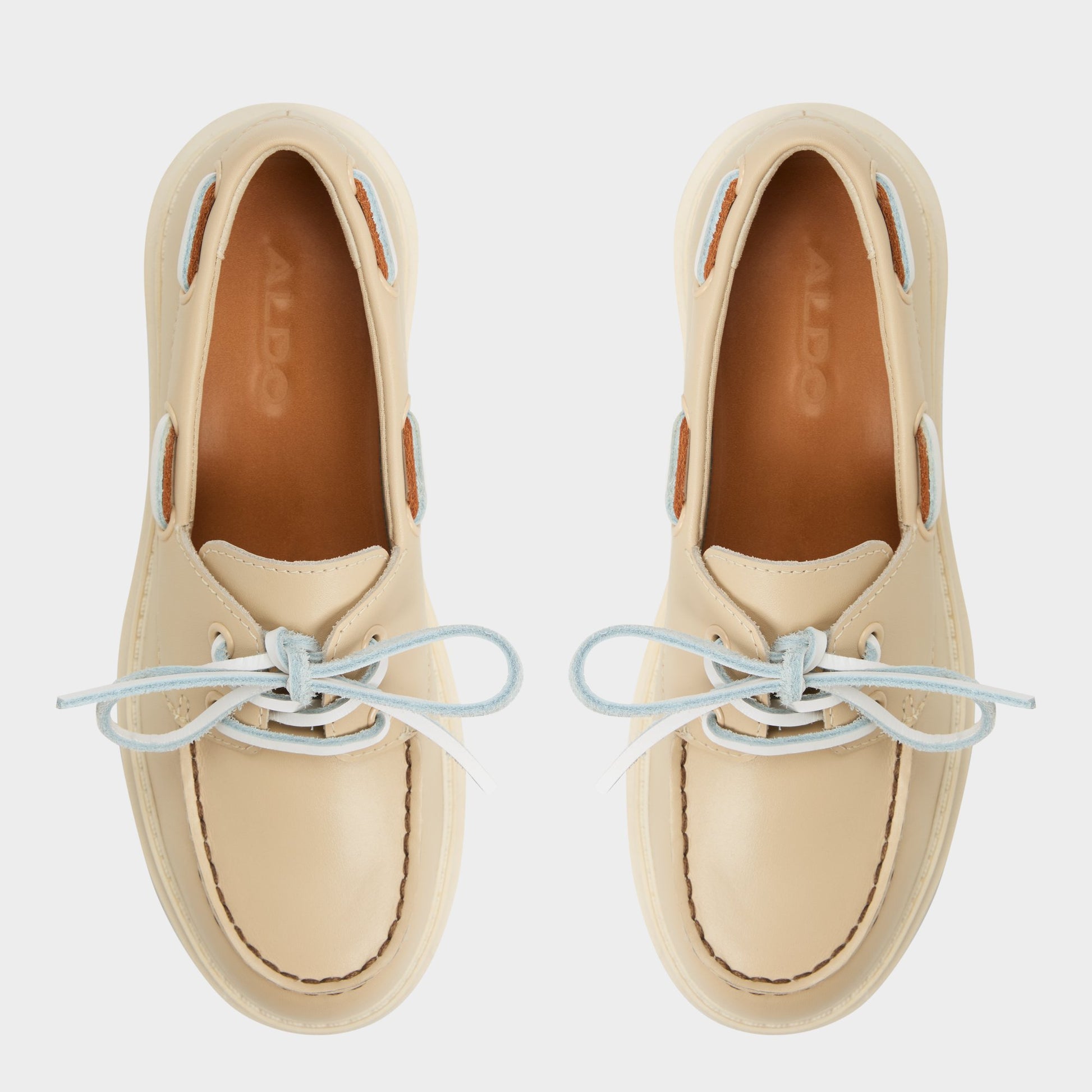 Top-down view of the Beige Seaport Boat shoe