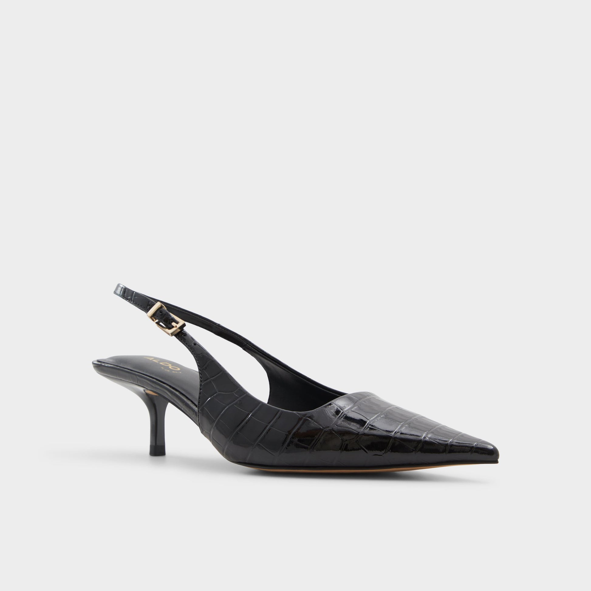 Three-quarter angle of Black Josita Slingback heel's front side