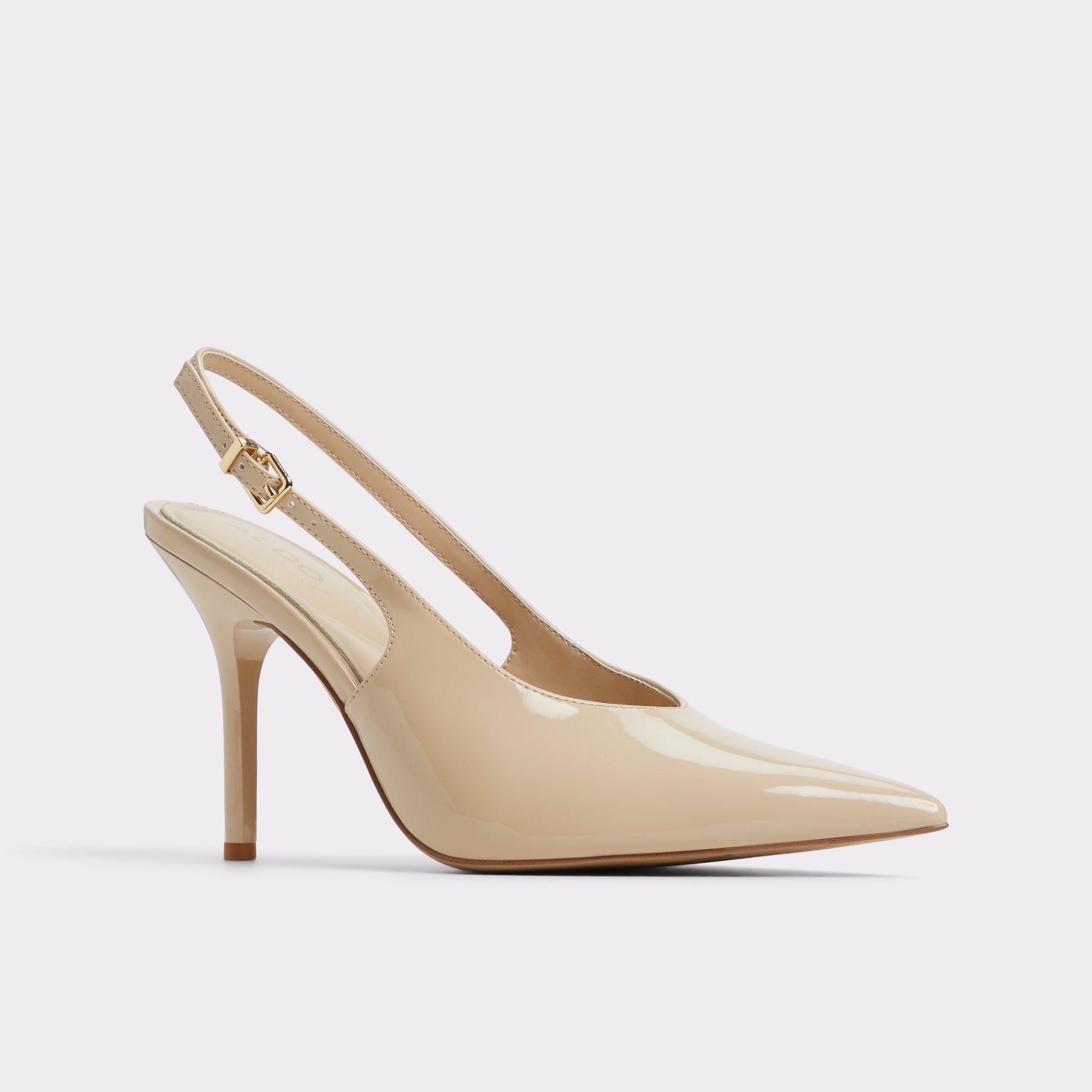 Three-quarter angle of Medium Beige Lysandre Slingback heel's front side