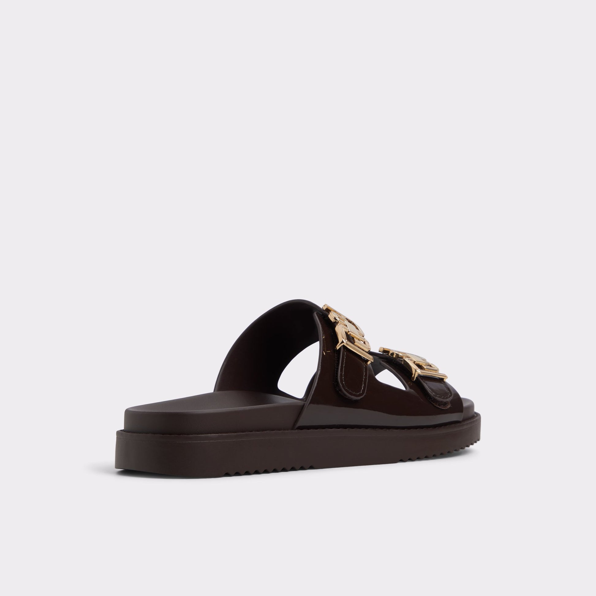 Three-quarter angle of Medium Brown Alessie Footbed sandal's back side