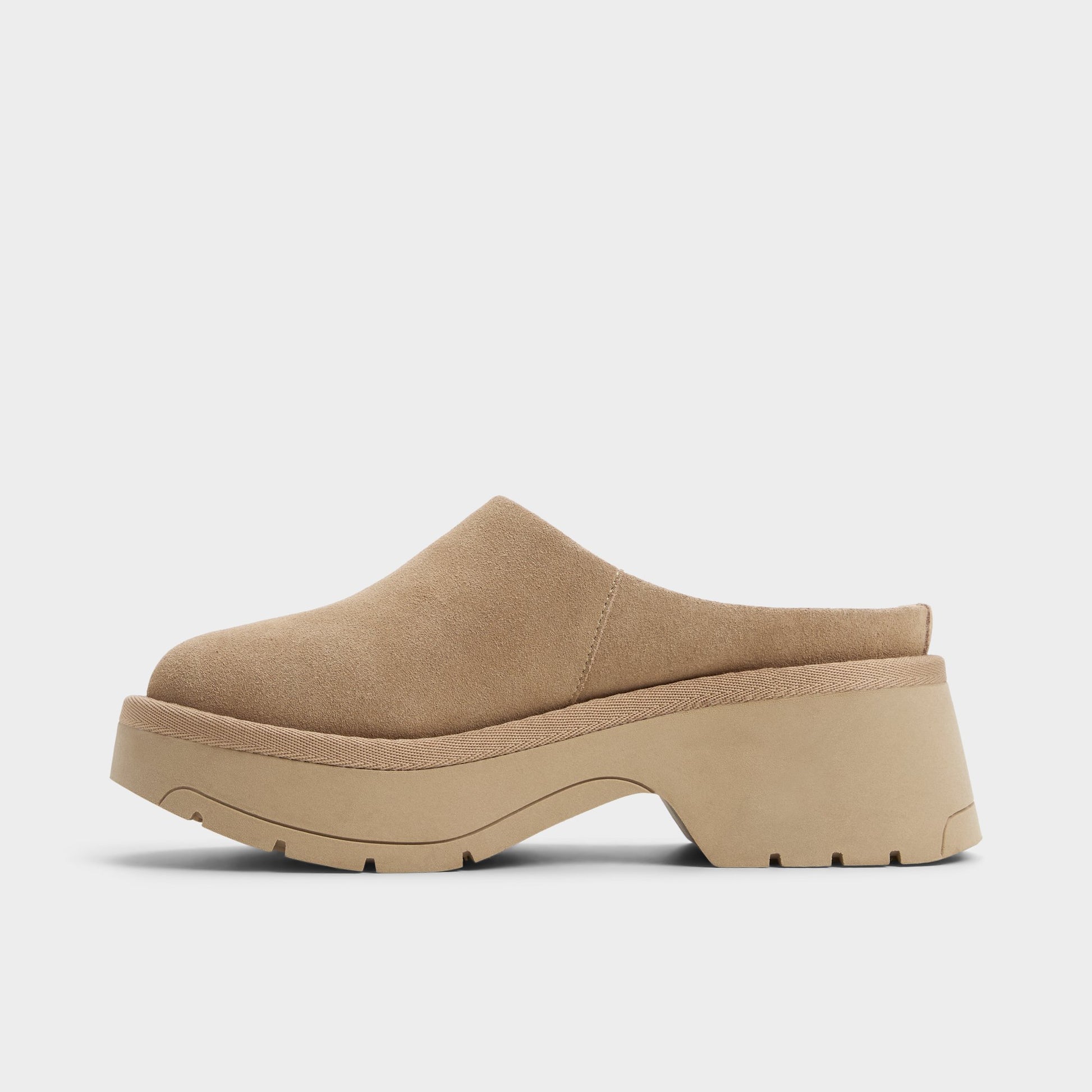 Side view of Beige Academia Heeled mule