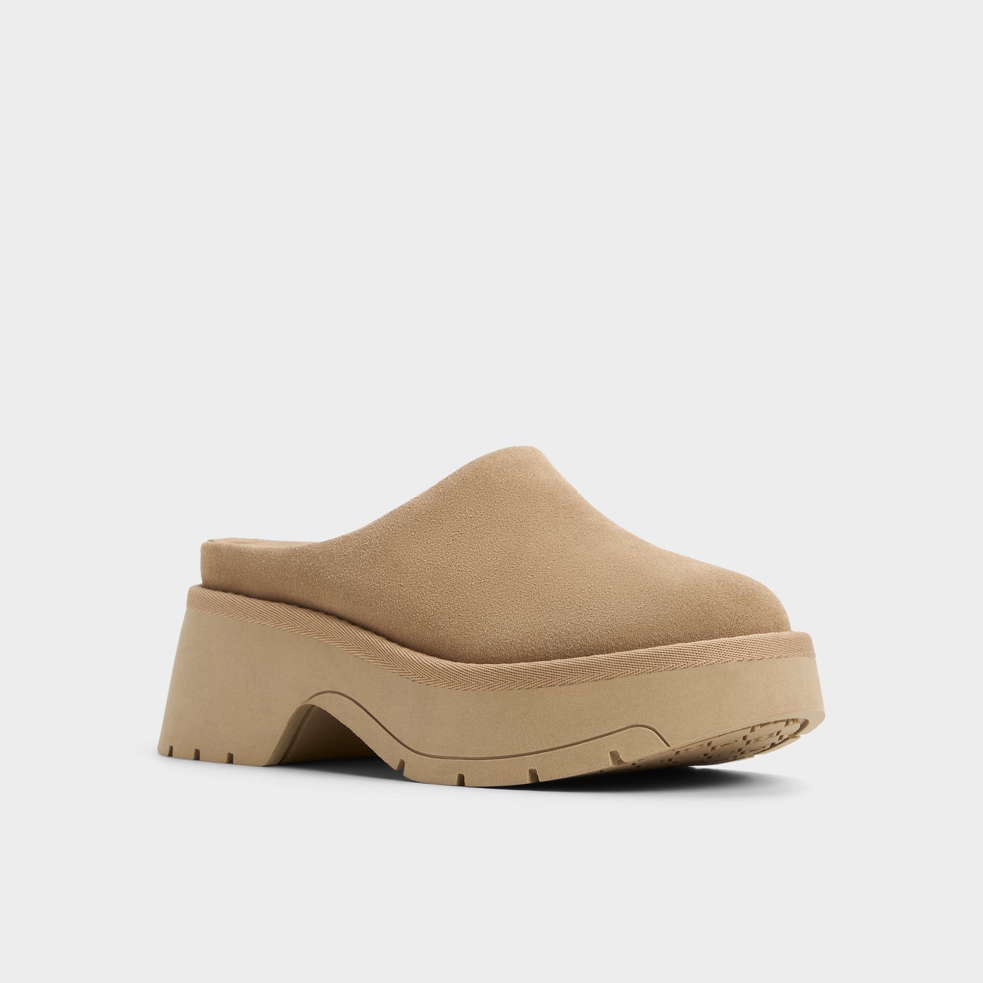 Three-quarter angle of Beige Academia Heeled mule's front side