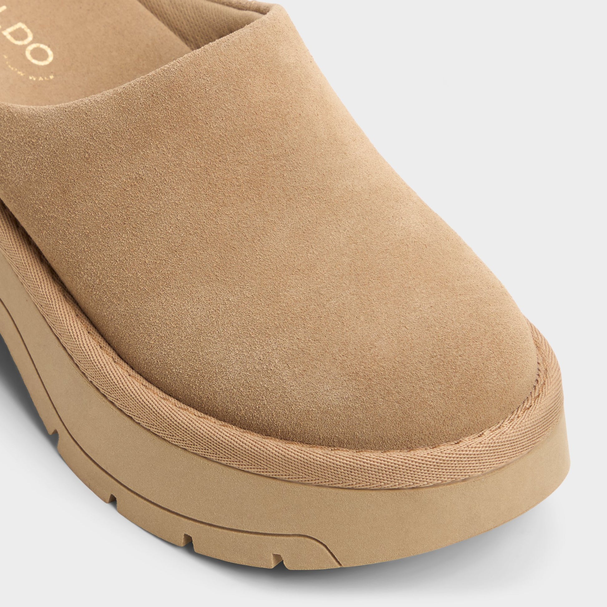 Close-up of the Beige Academia Heeled mule