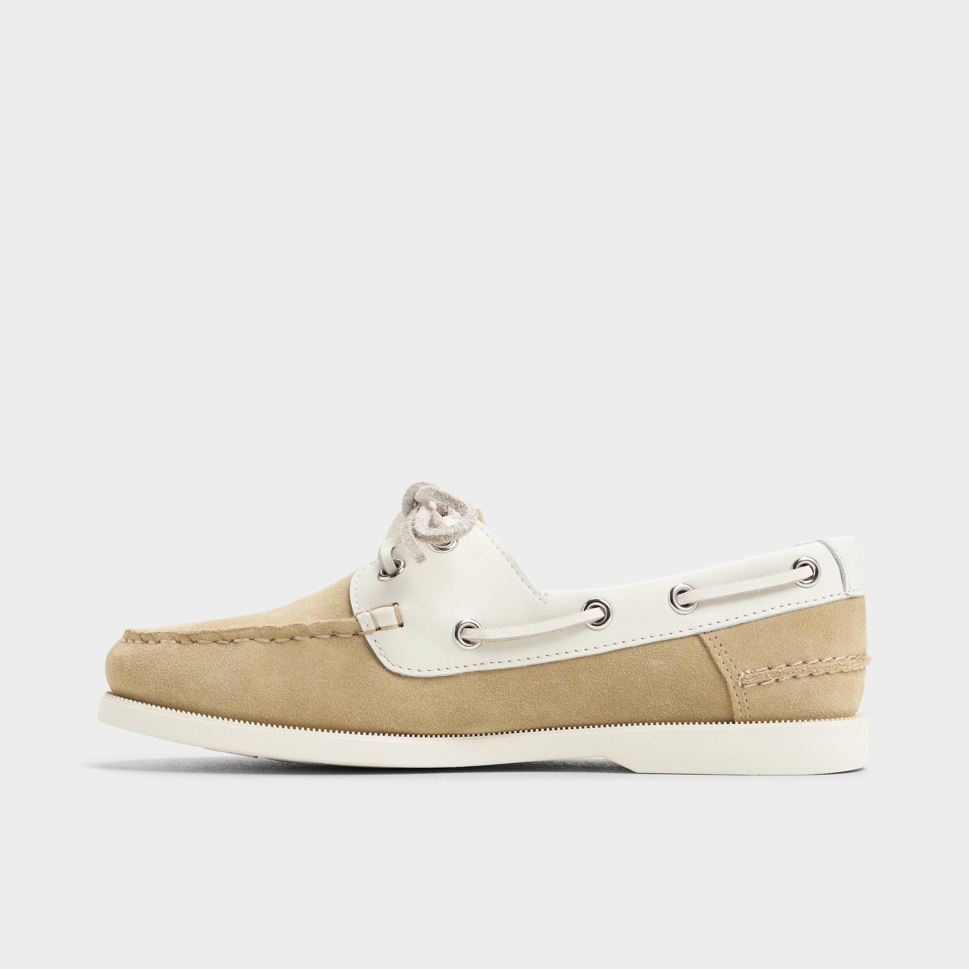Side view of Beige Combo Harborchic Boat shoe