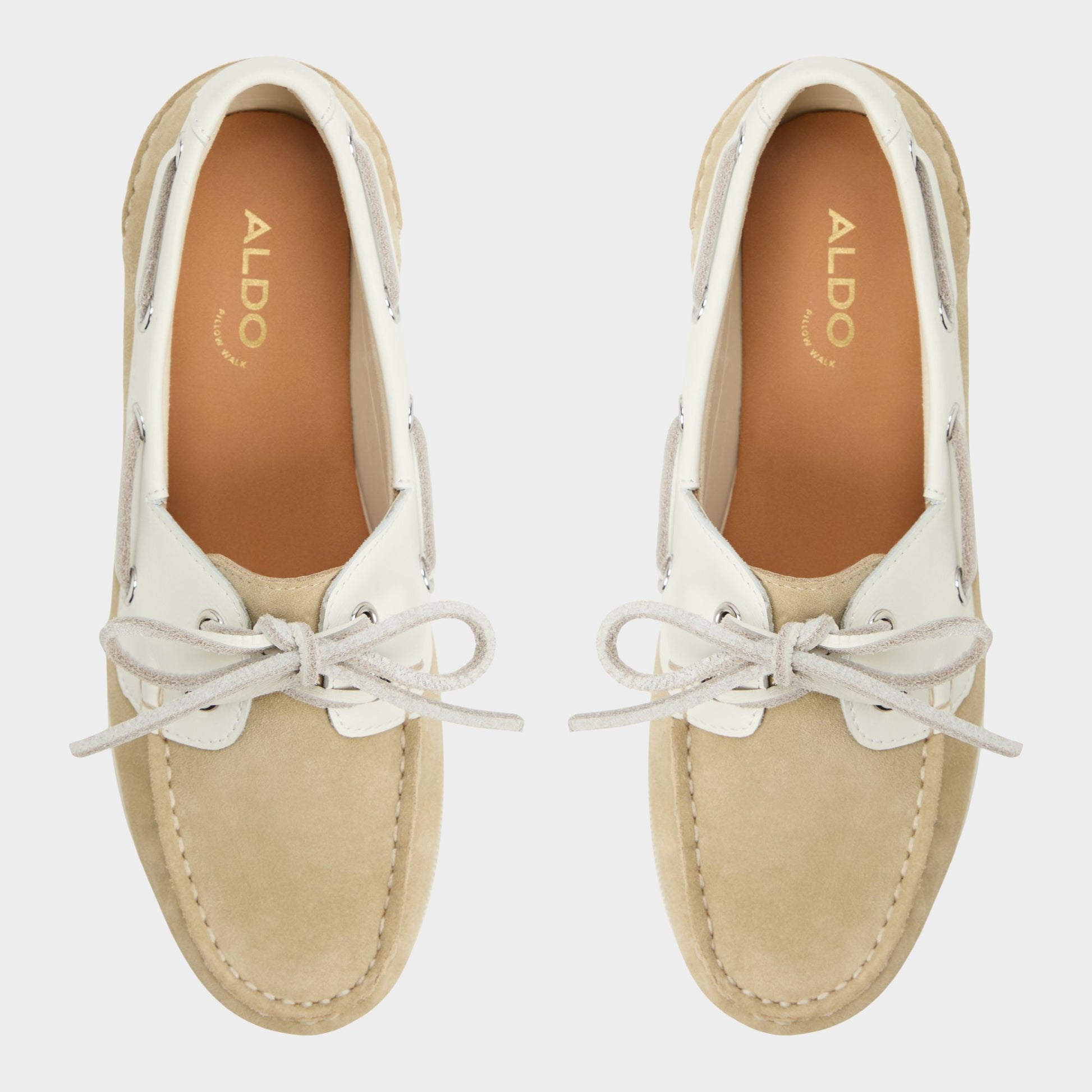 Top-down view of the Beige Combo Harborchic Boat shoe