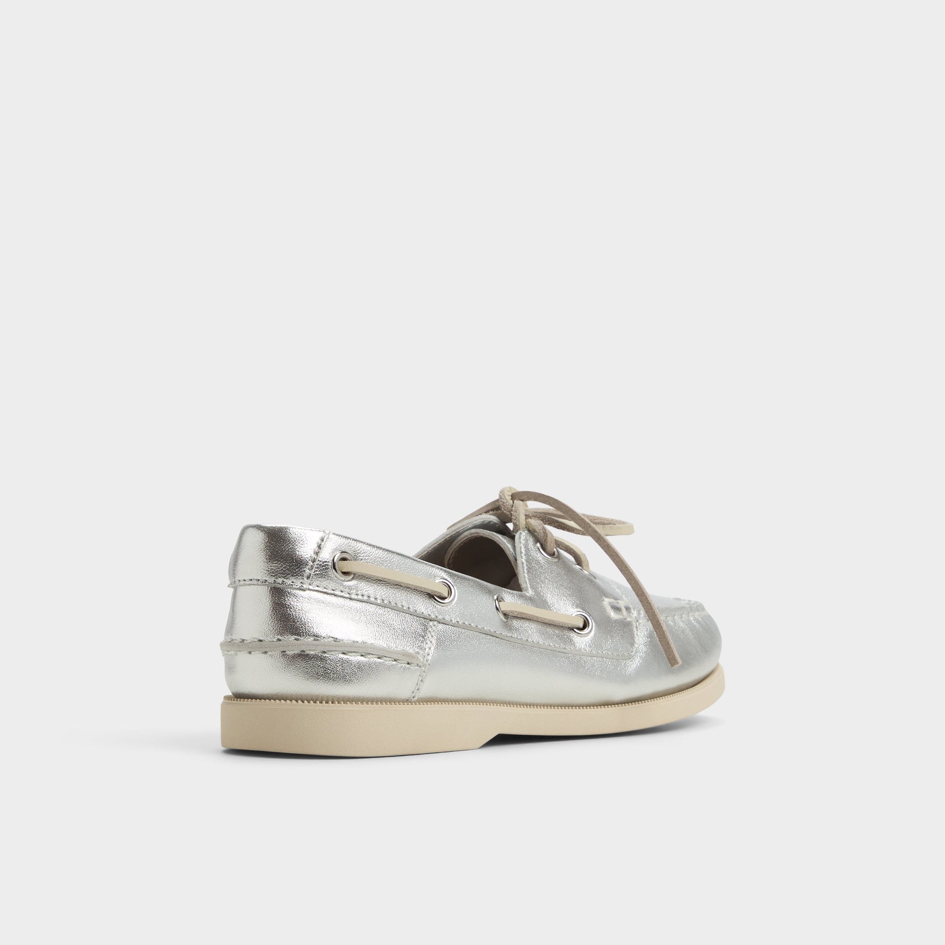 Three-quarter angle of Silver Harborchic Boat shoe's back side