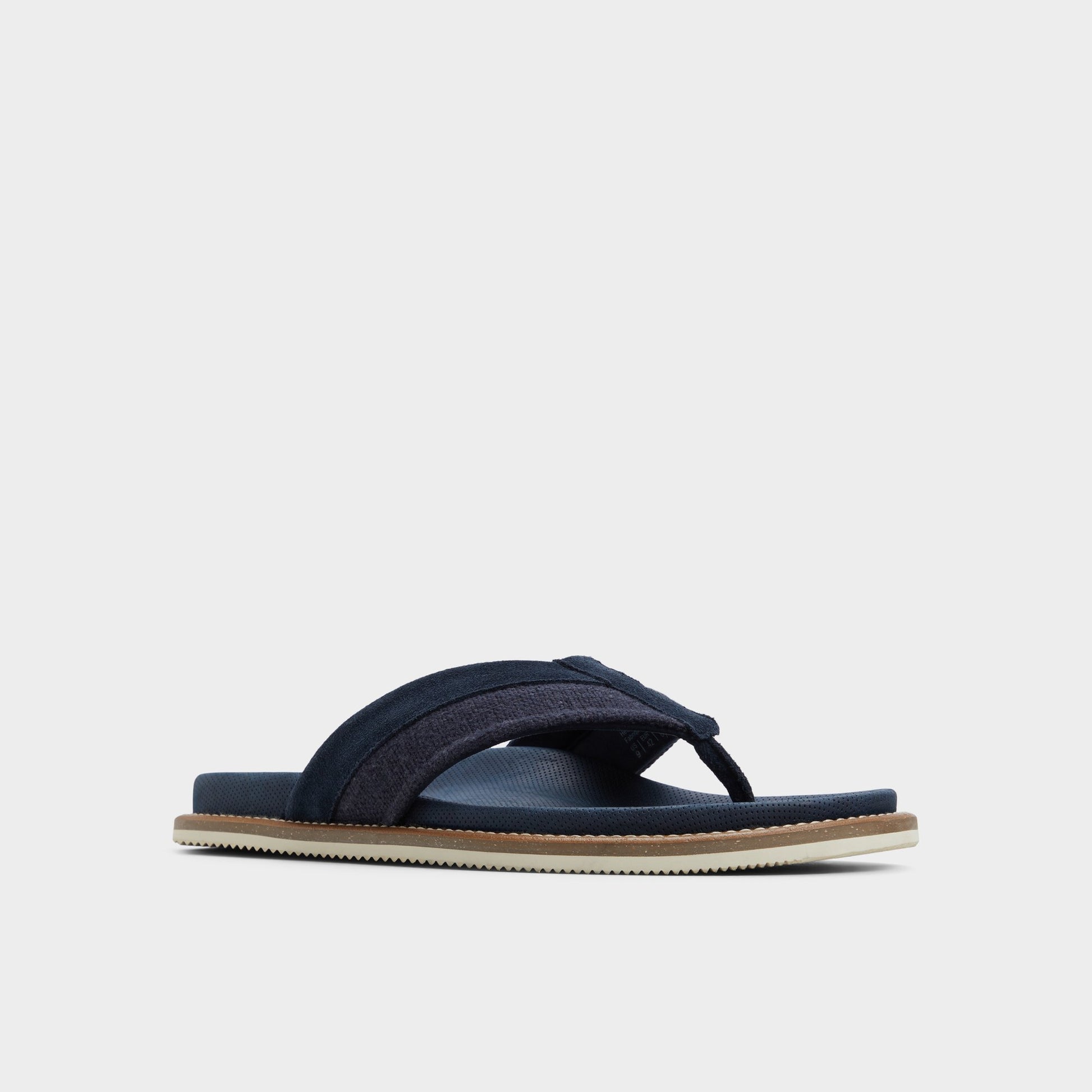 Three-quarter angle of Navy Beachbreeze Slide sandal's front side